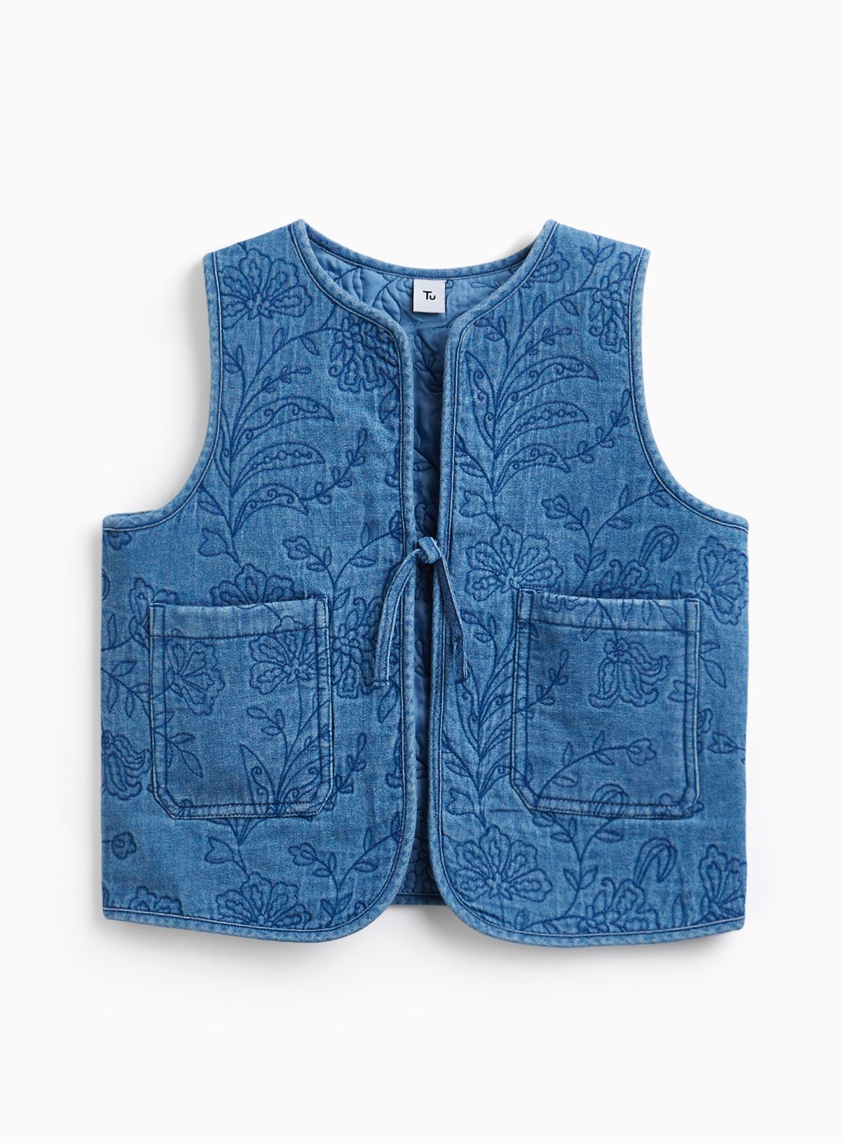 Blue Embroidered Denim Waistcoat