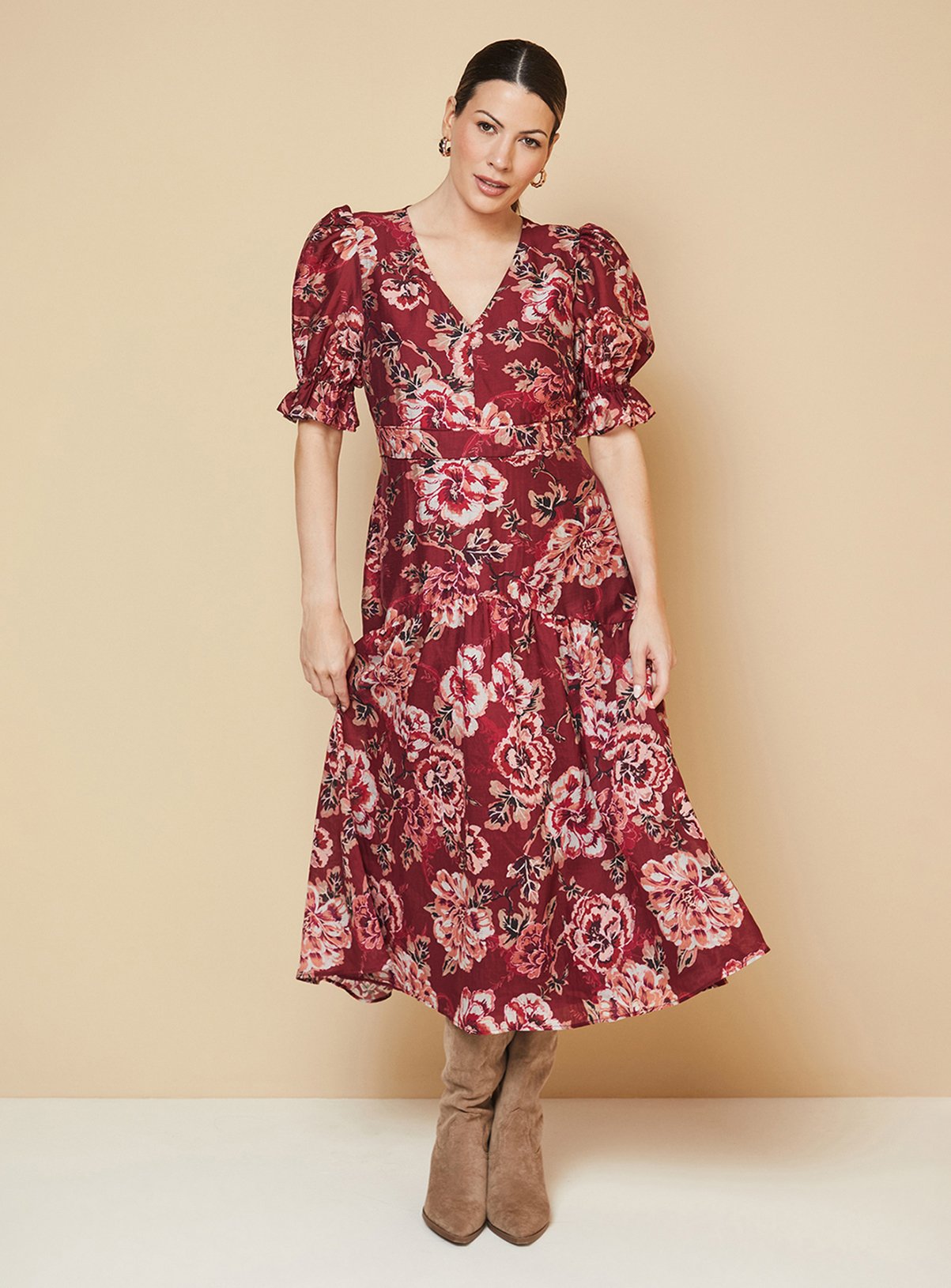 WALLIS Floral Puff Sleeve Midi Dress 