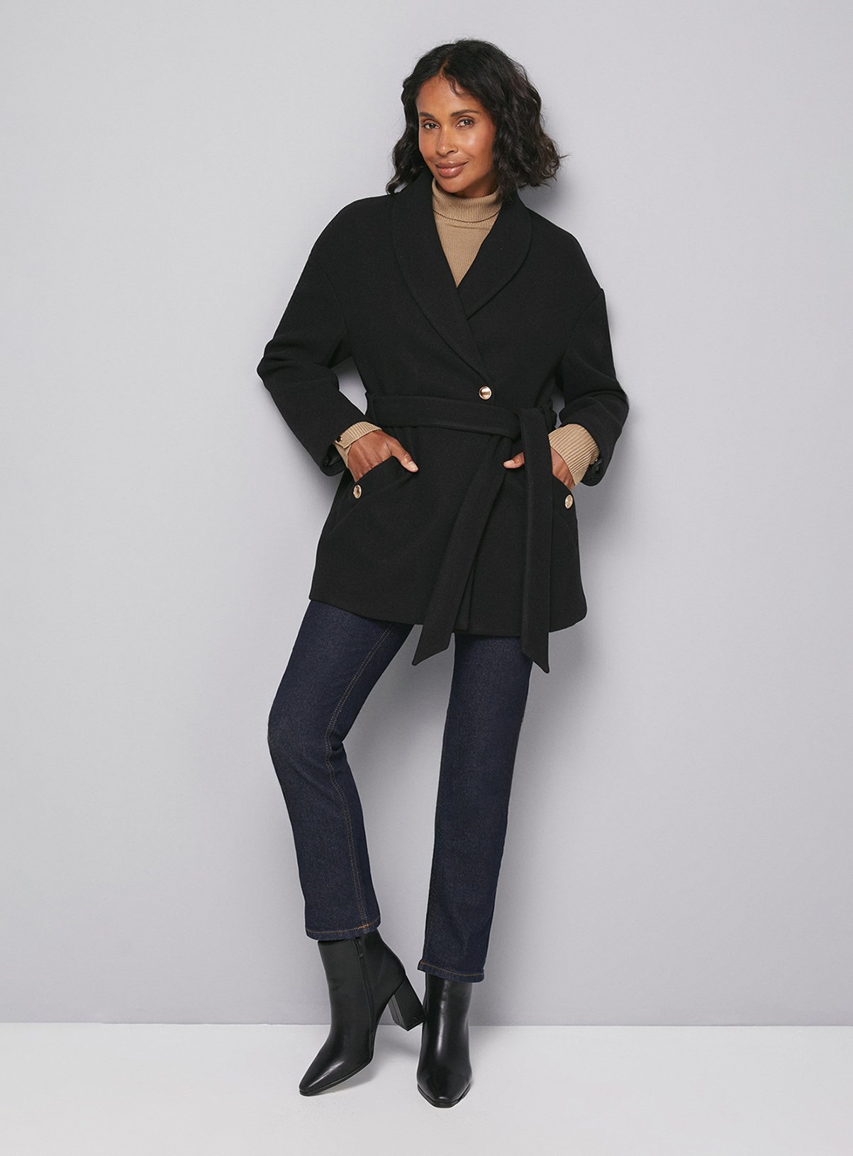 WALLIS Belted Shawl Collar Coat 