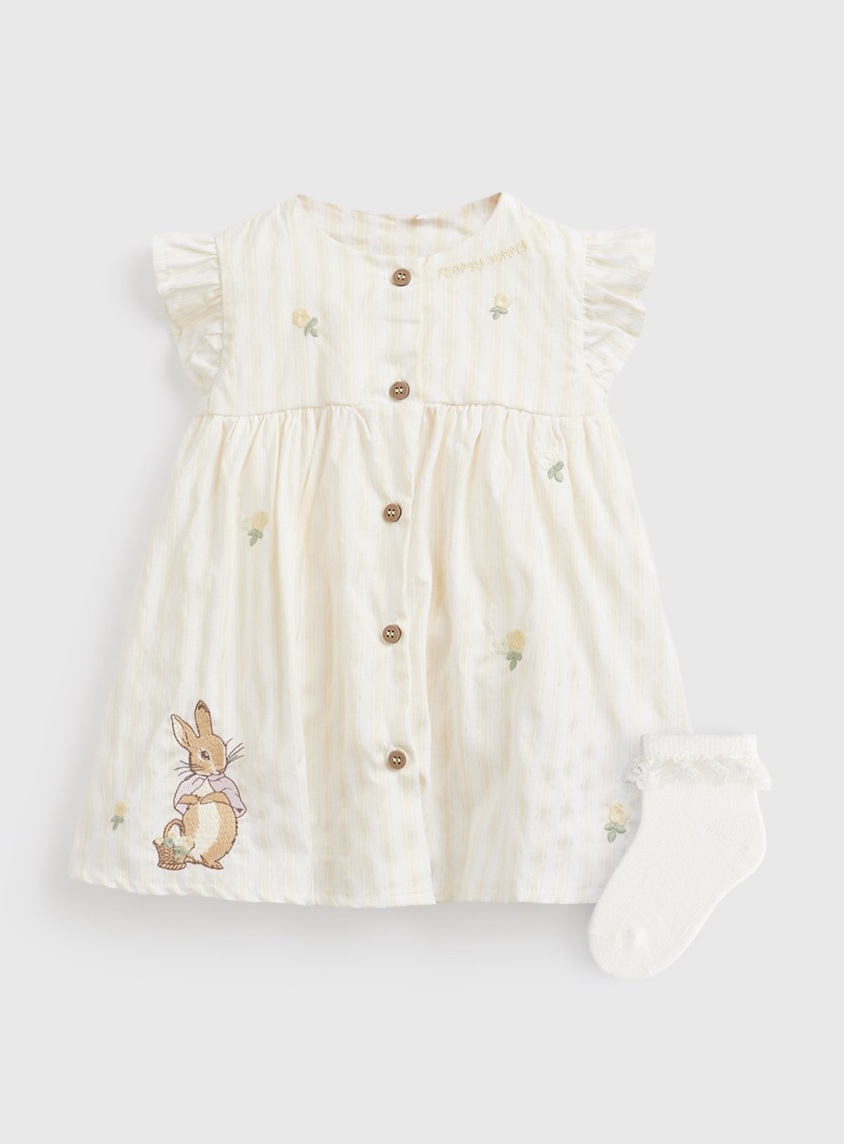 Yellow Peter Rabbit Print Dress & Socks Set