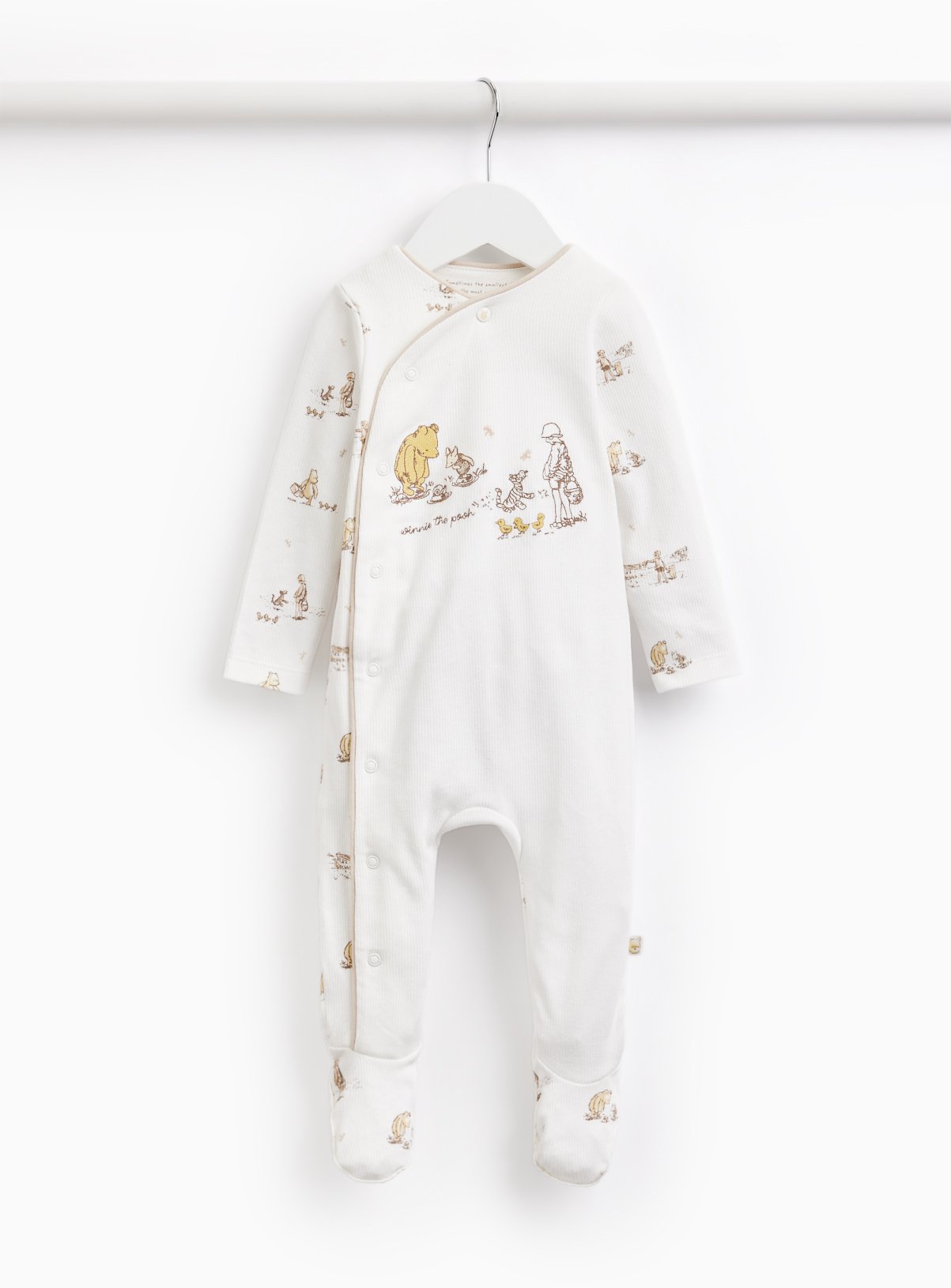 White Winnie The Pooh Ribbed Sleepsuit