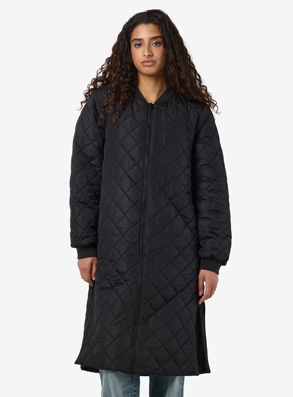 NOISY MAY Long Quilted Coat In Black 