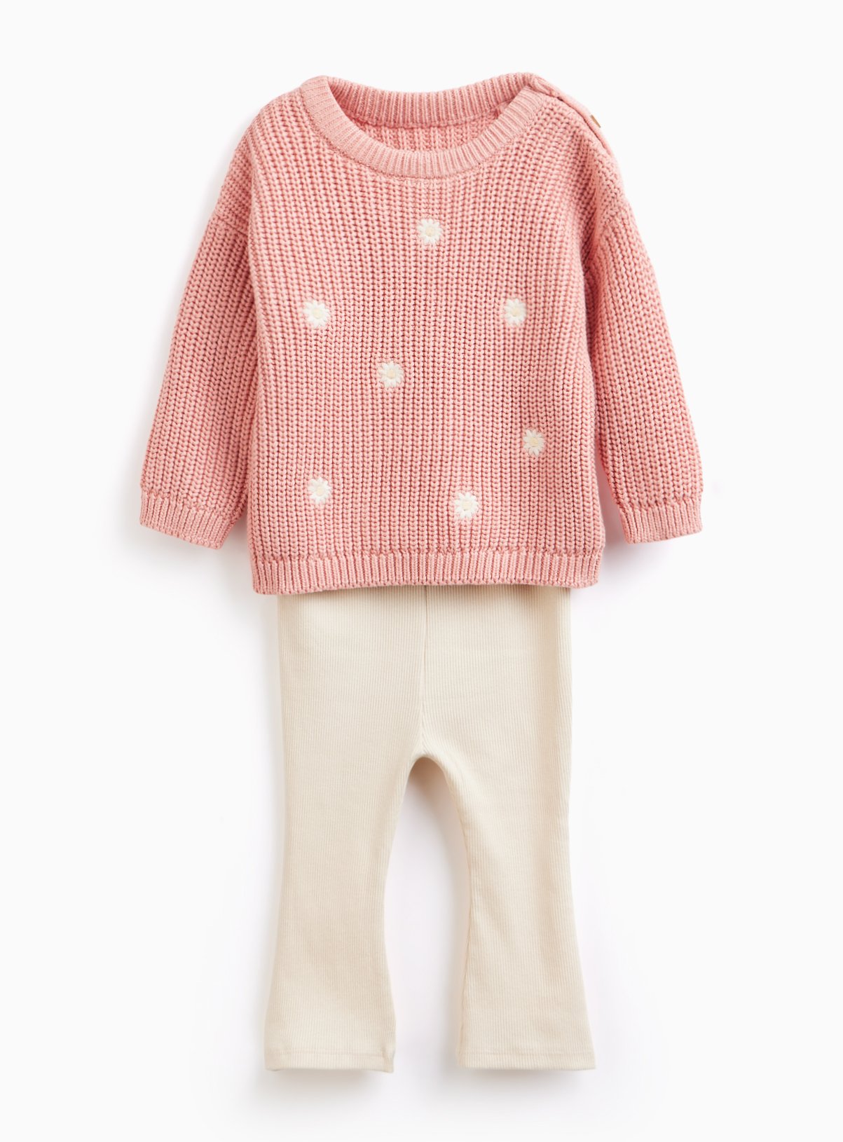 Pink Daisy Embroidered Fisherman Jumper & Leggings Set 6-9 months