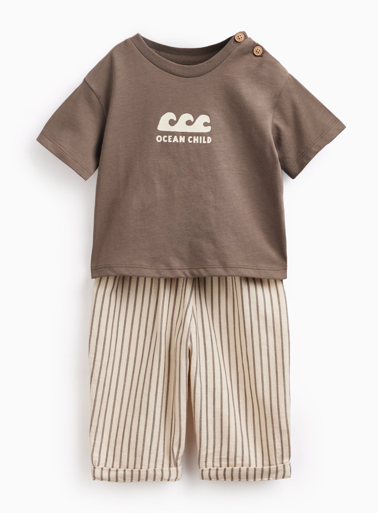 Brown Wave Graphic Tee & Trousers Set 