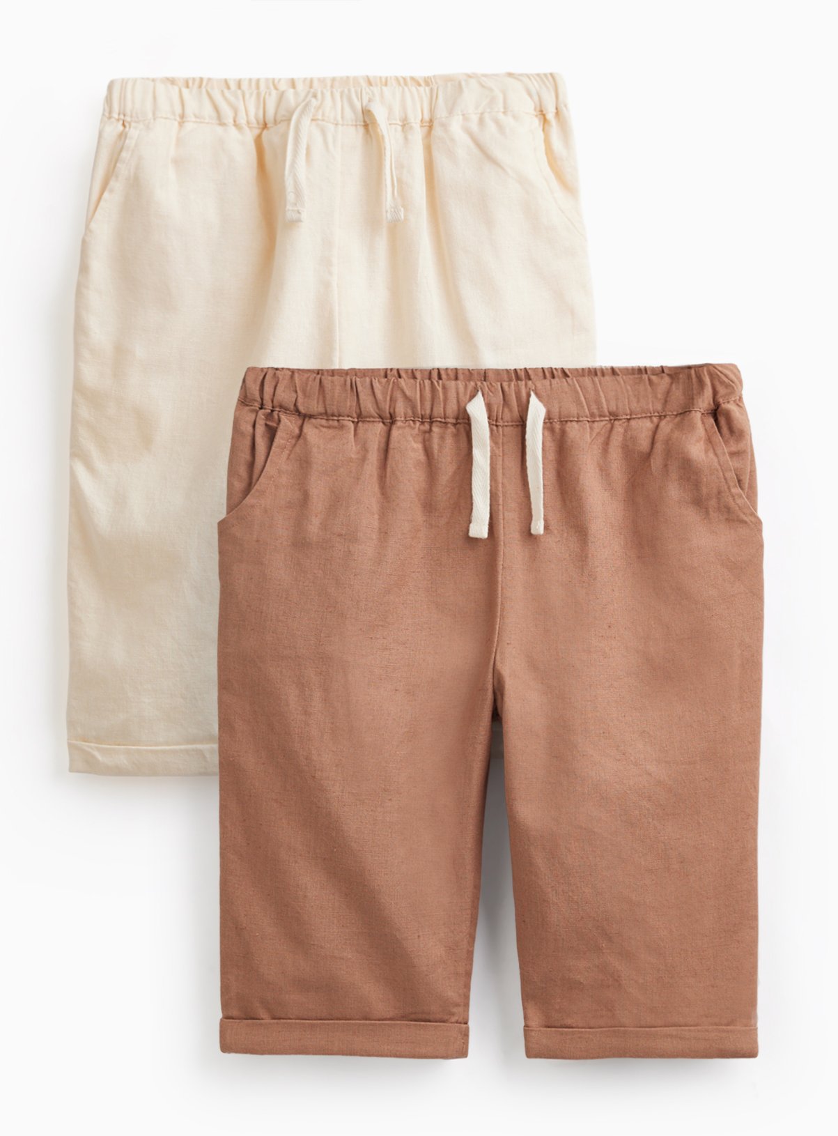 Brown & Cream Linen Blend Trousers 2 Pack 12-18 months