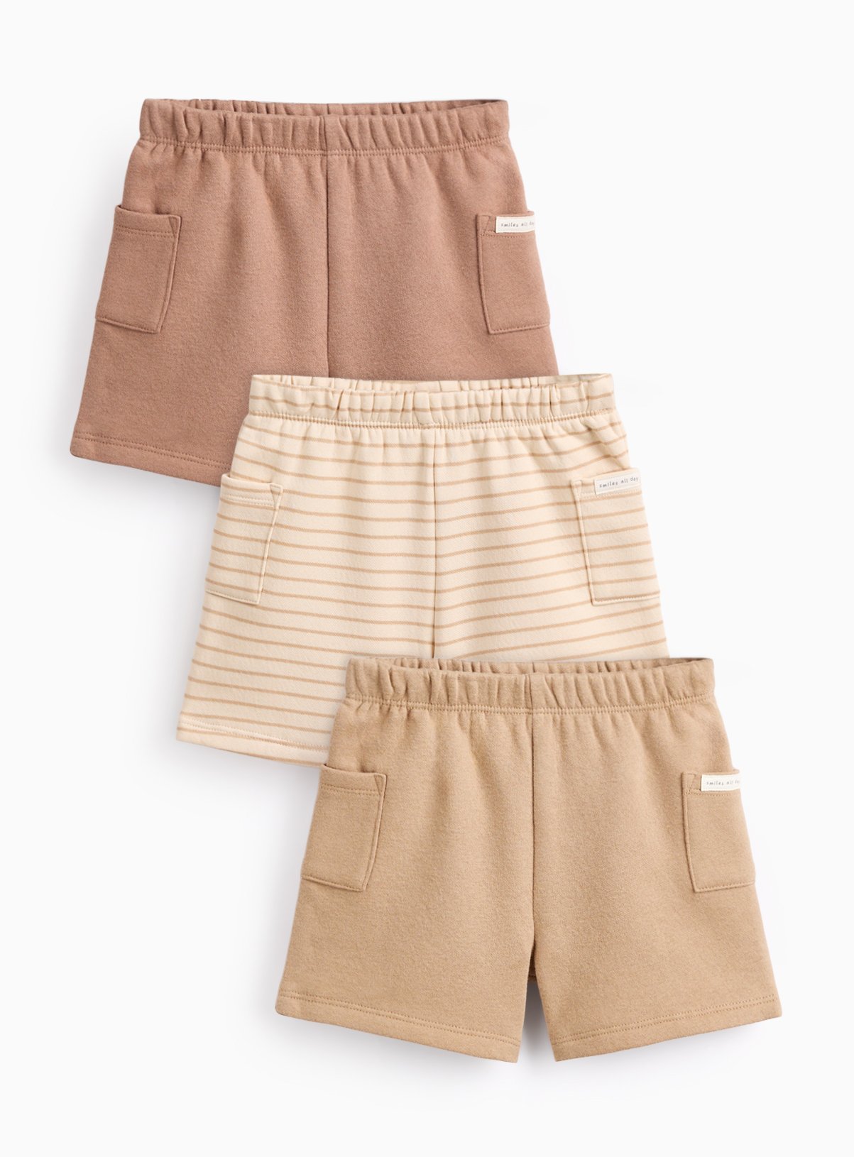 Neutral Soft Stripe Shorts 3 Pack 12-18 months