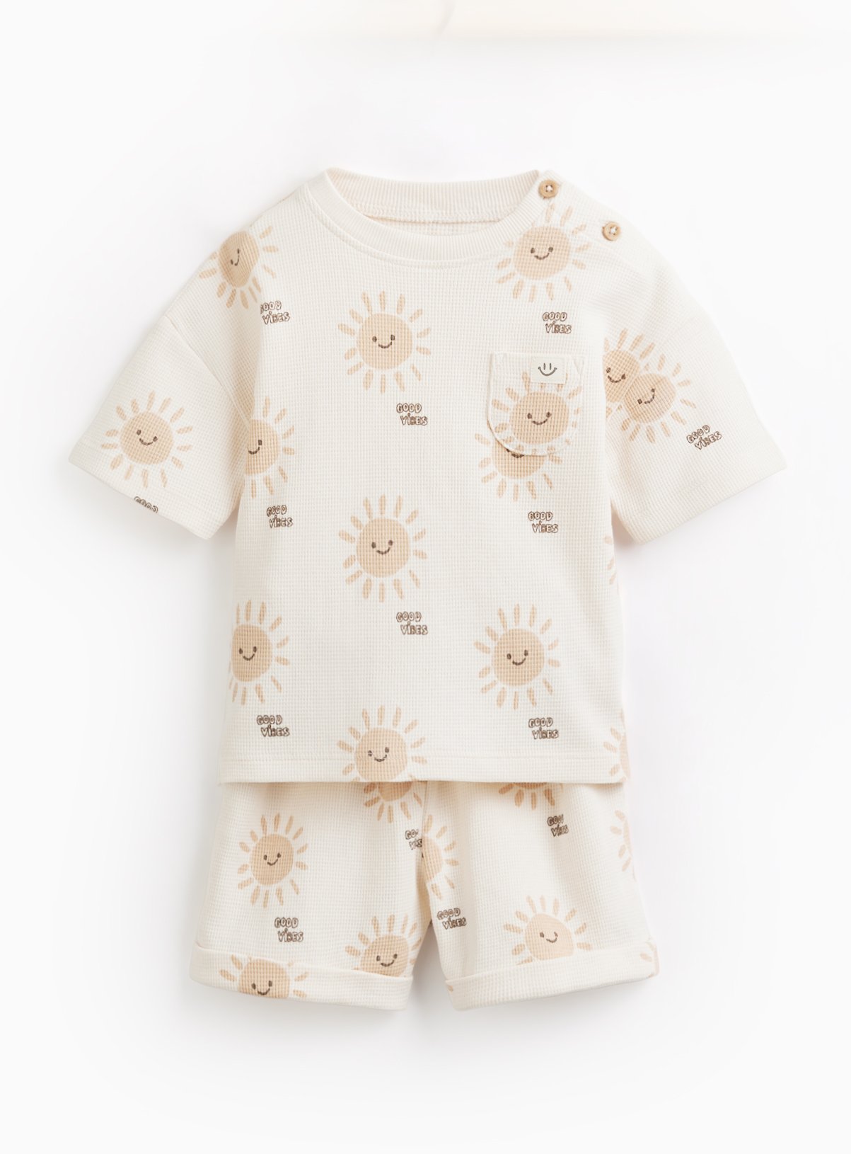 Cream Sunshine Print T-Shirt & Shorts Set