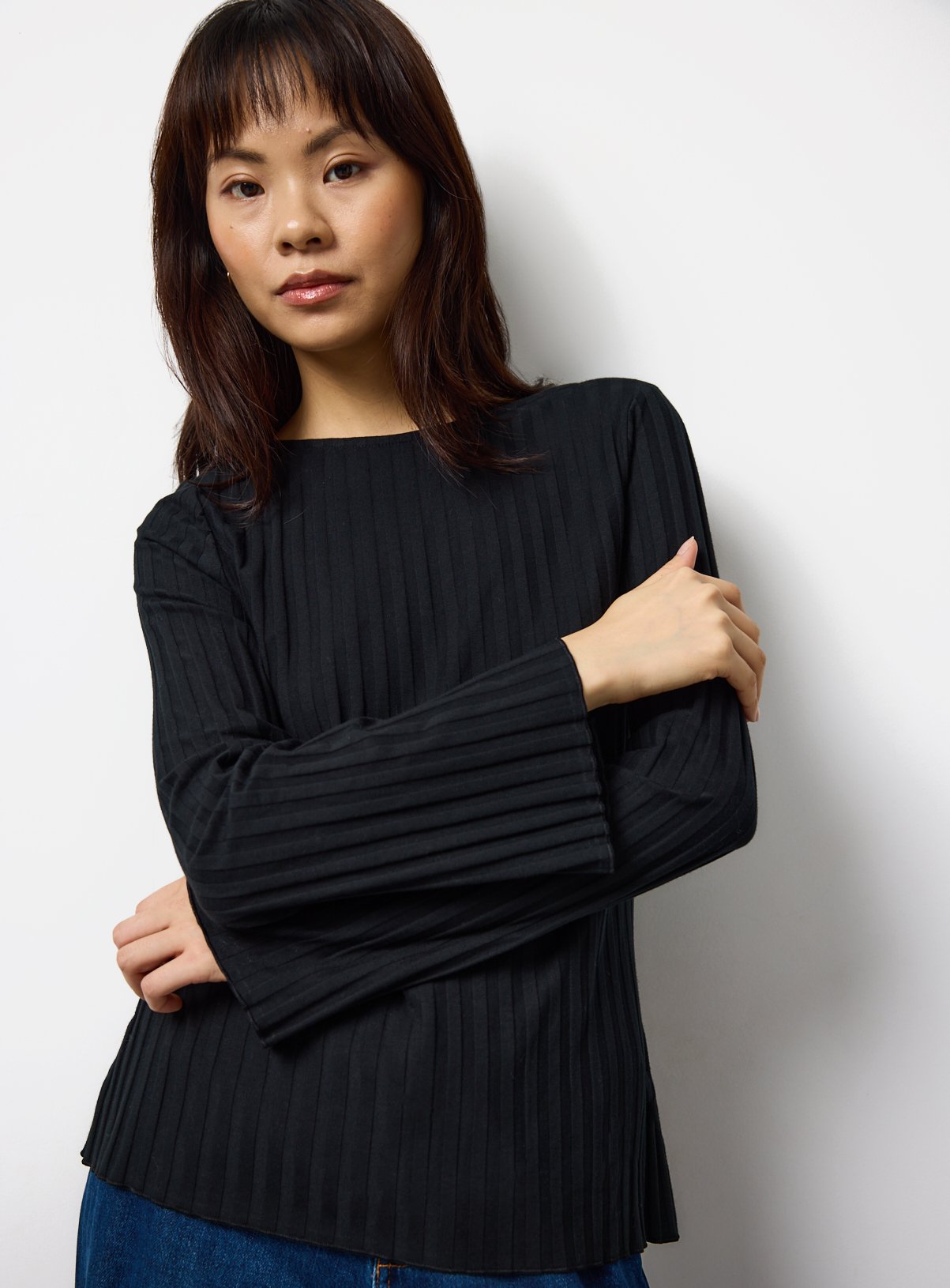 Black Ribbed Fluted Sleeve Top 12