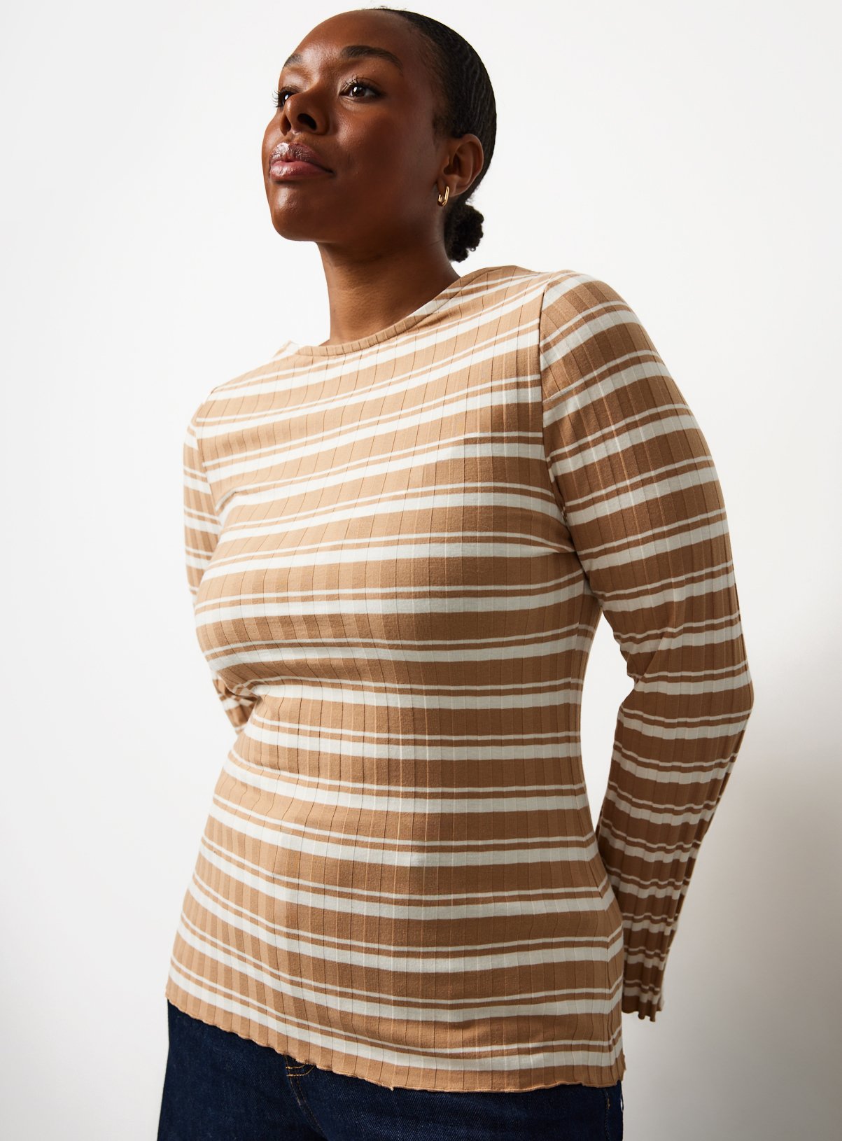 Stripe Ribbed Fluted Sleeve Top 