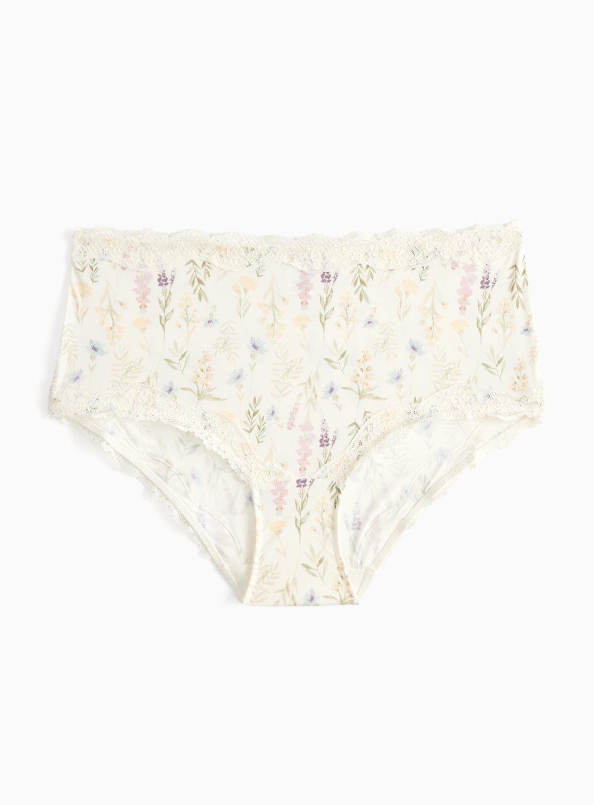 White Floral Print High Leg Full Brief Knickers 