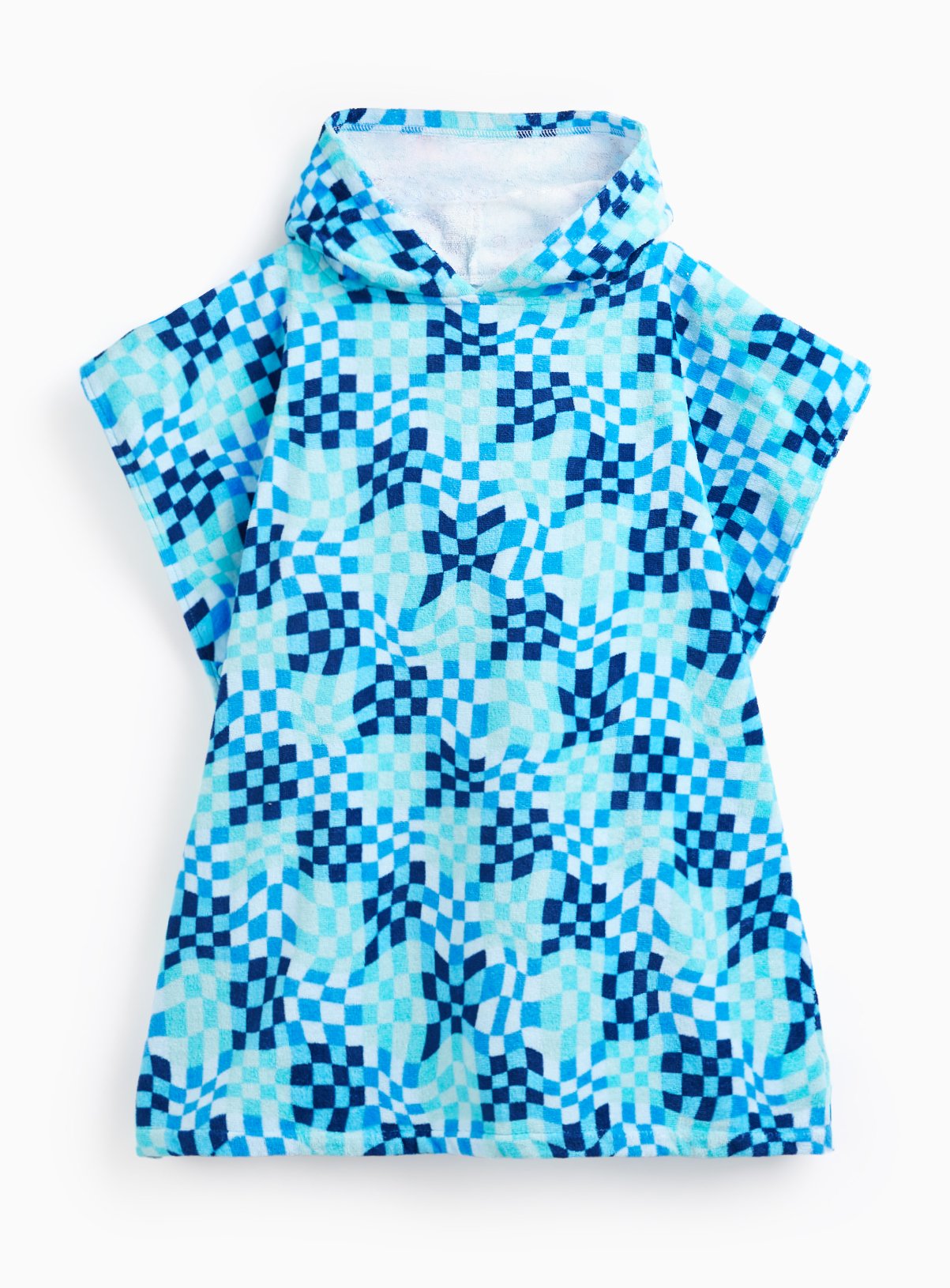 Blue Wavy Check Poncho Hooded Towel 9-10 years