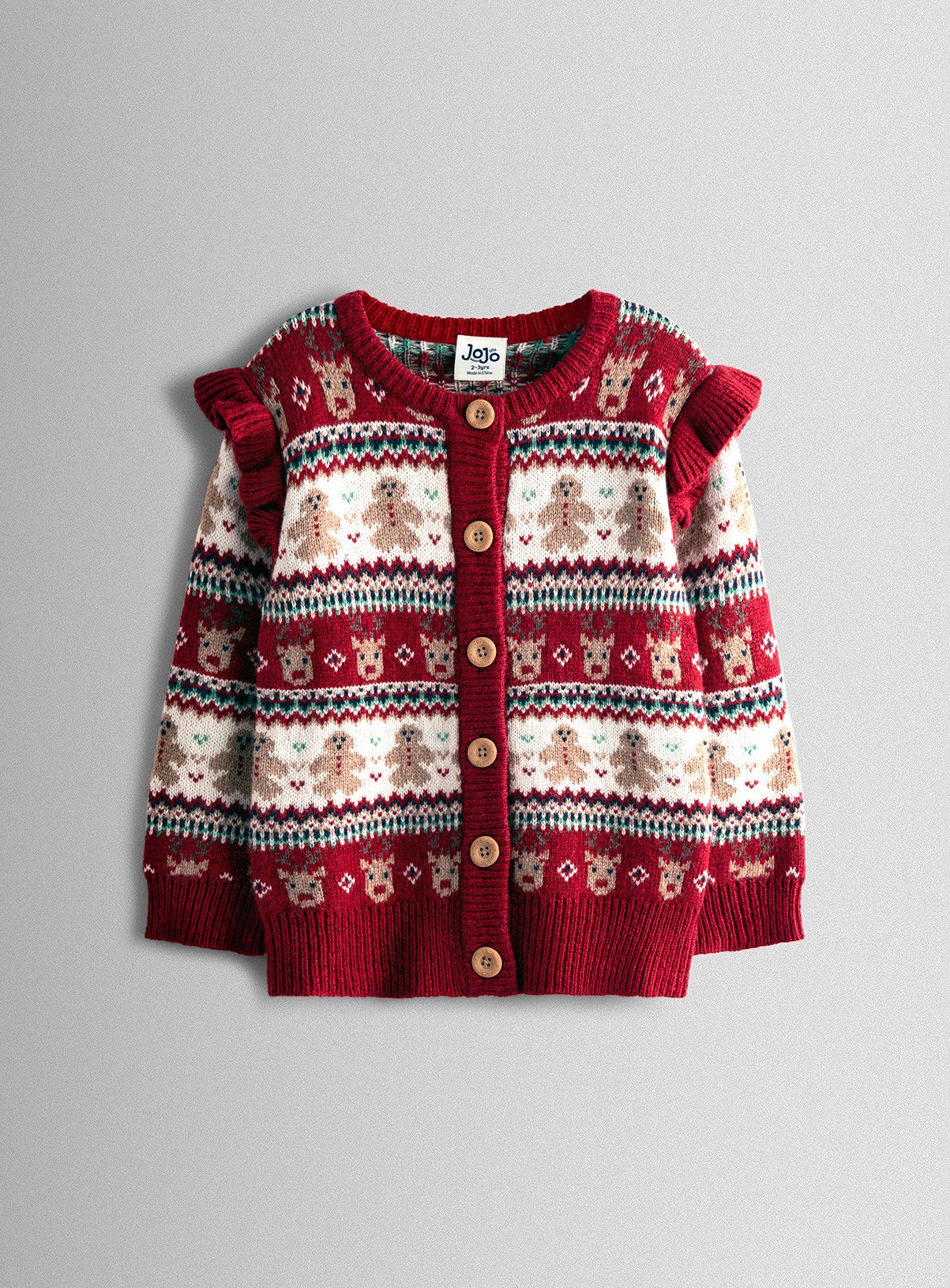 JOJO MAMAN BÉBÉ Reindeer Fairisle Frill Cardigan 