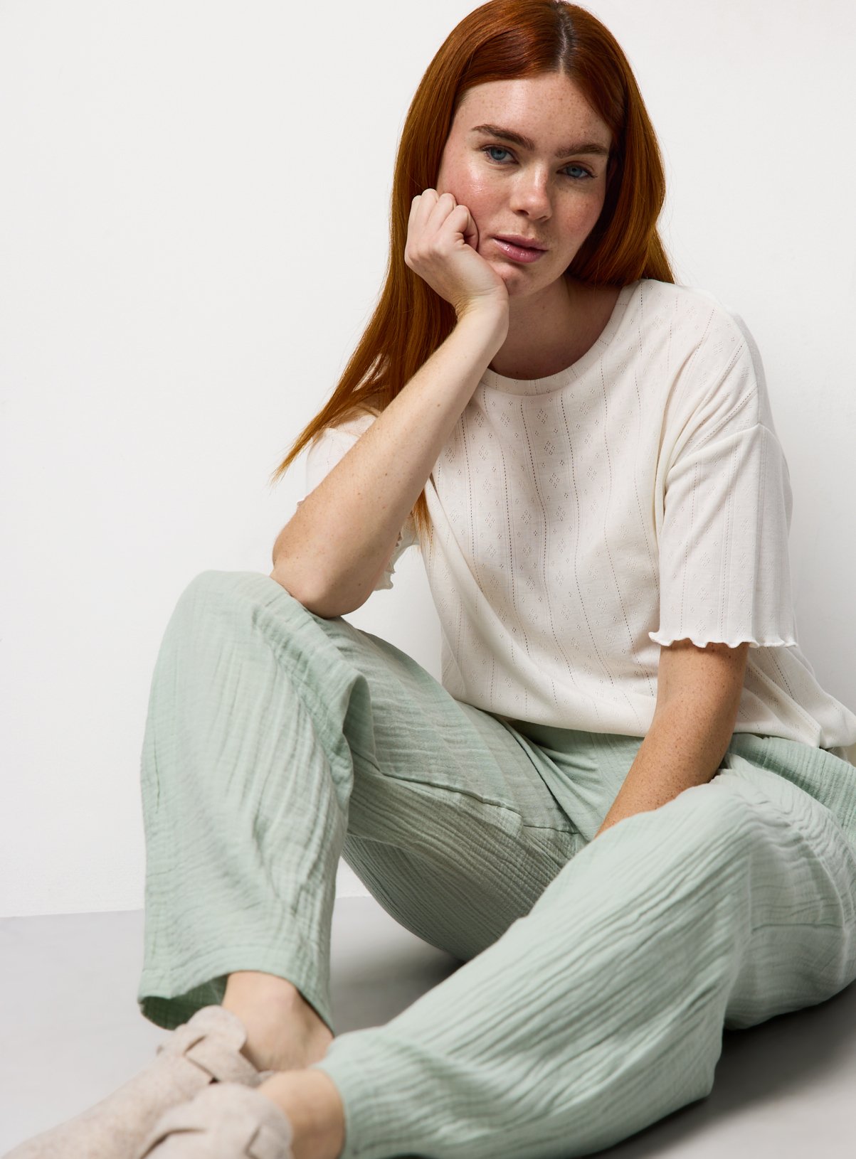 Sage Double Cloth Pyjama Bottoms M