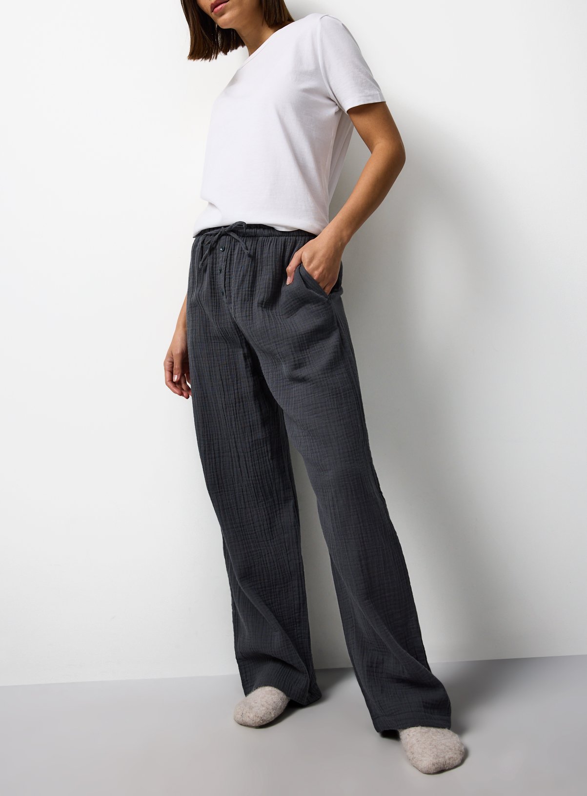 Charcoal Double Cloth Pyjama Bottoms 