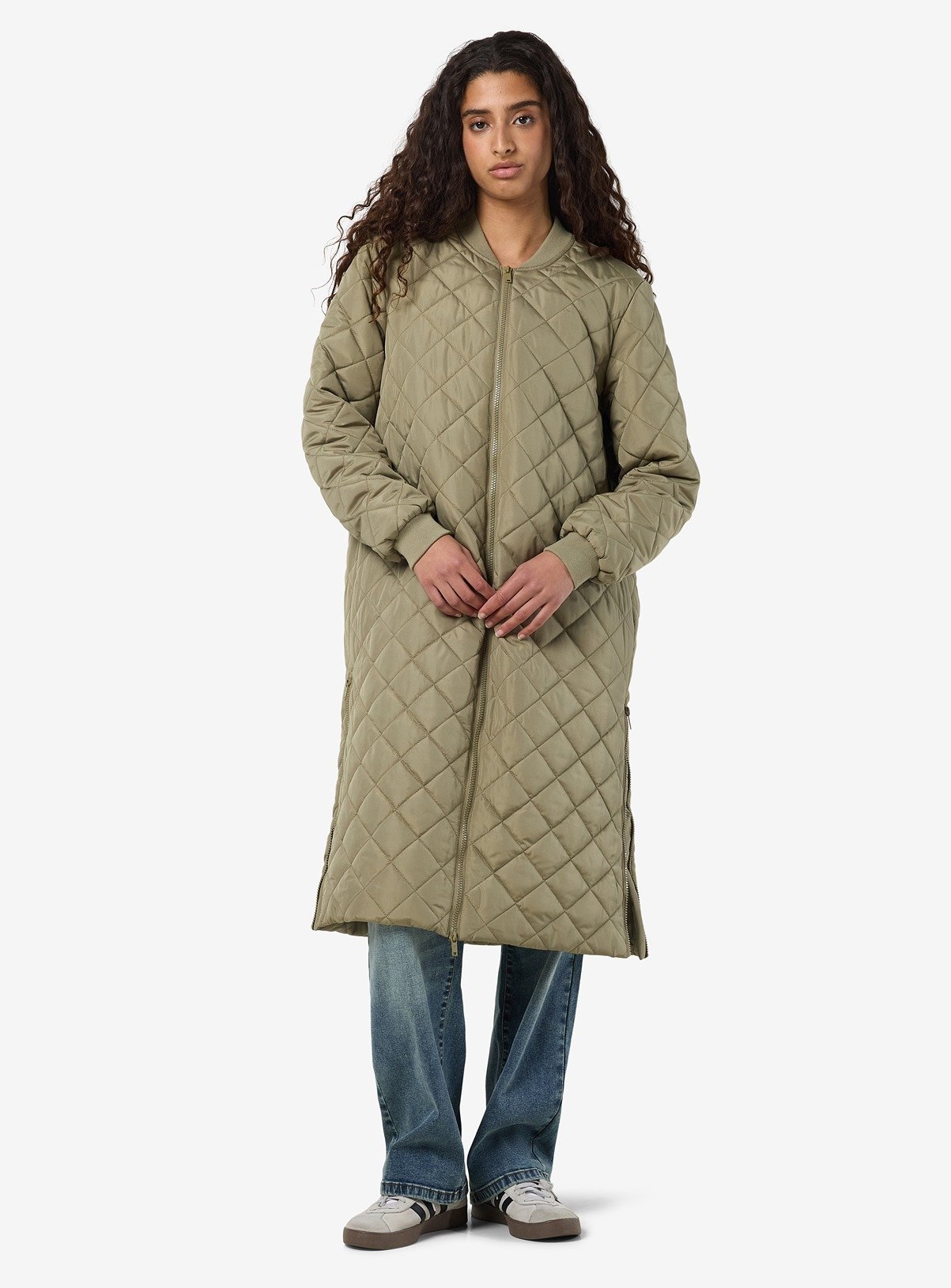 NOISY MAY Long Quilted Coat In Mermaid