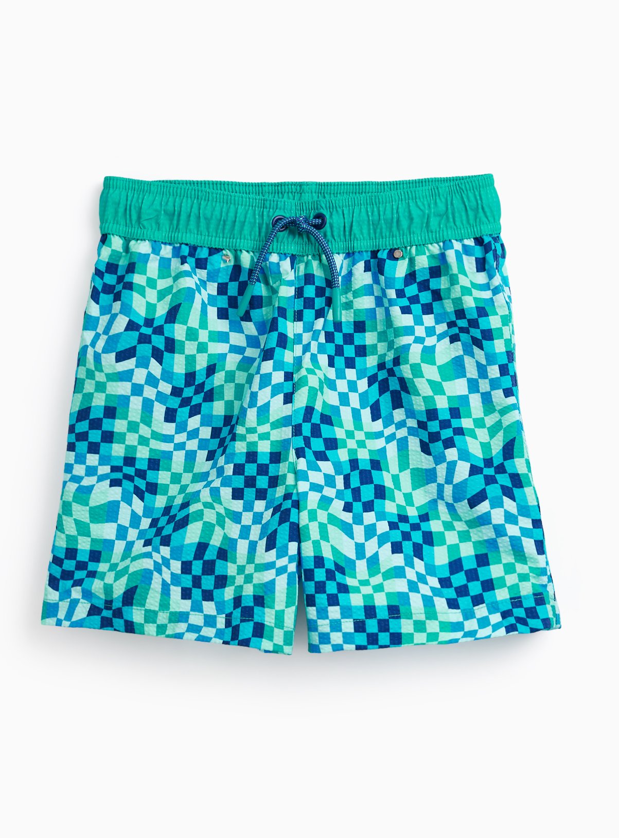 Blue Wavy Check Textured Swim Shorts 