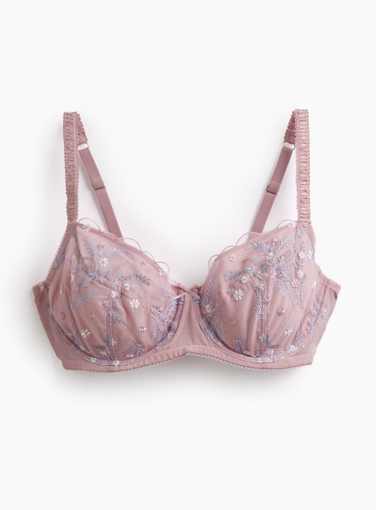 Pink DD+ Floral Embroidered Full Cup Bra 