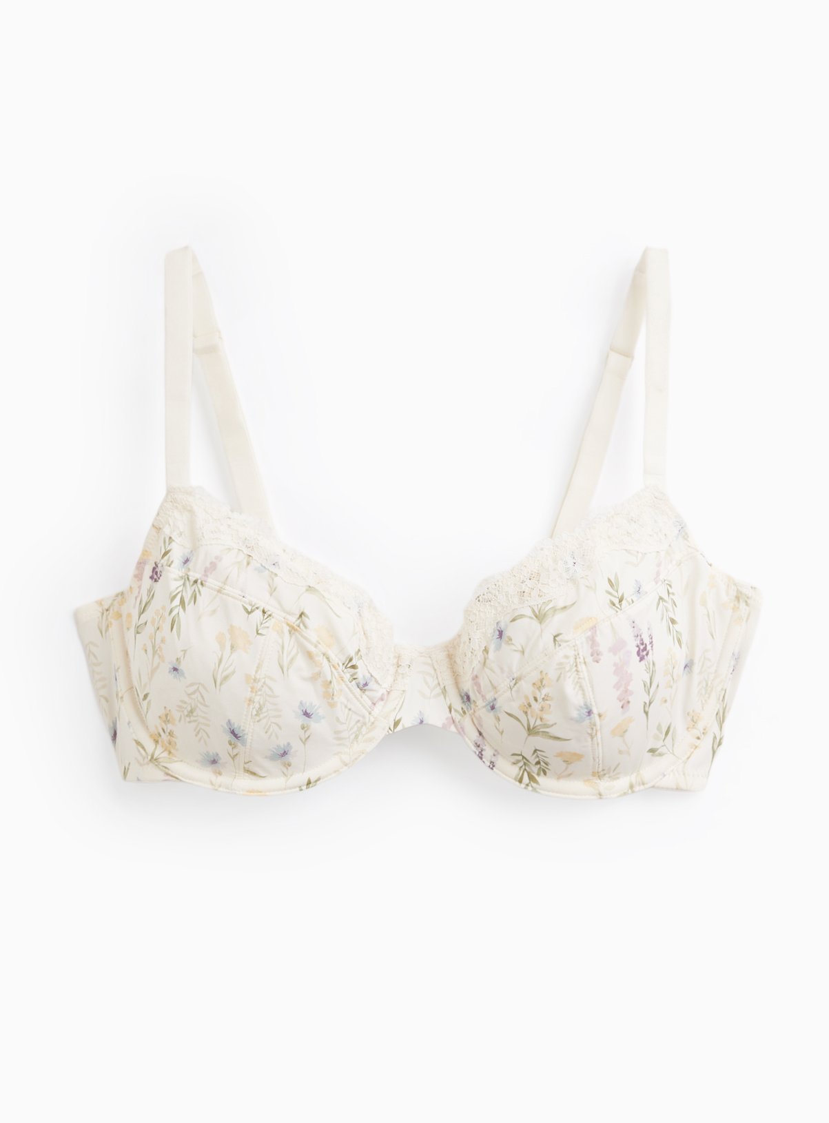 DD+ White Floral Print Plunge Bra