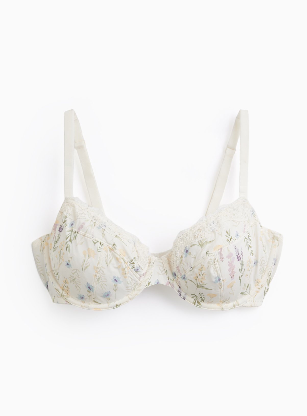 DD+ White Floral Print Plunge Bra 