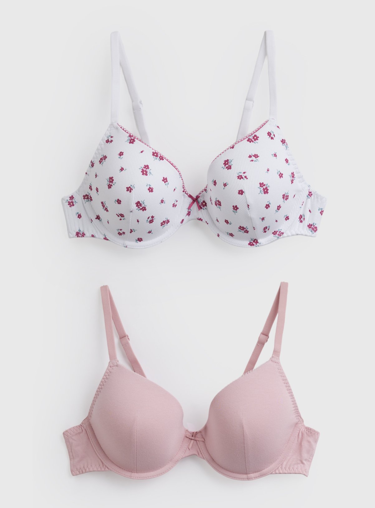 Ditsy Floral Print Padded Underwired Plunge T-Shirt Bras 2 Pack 