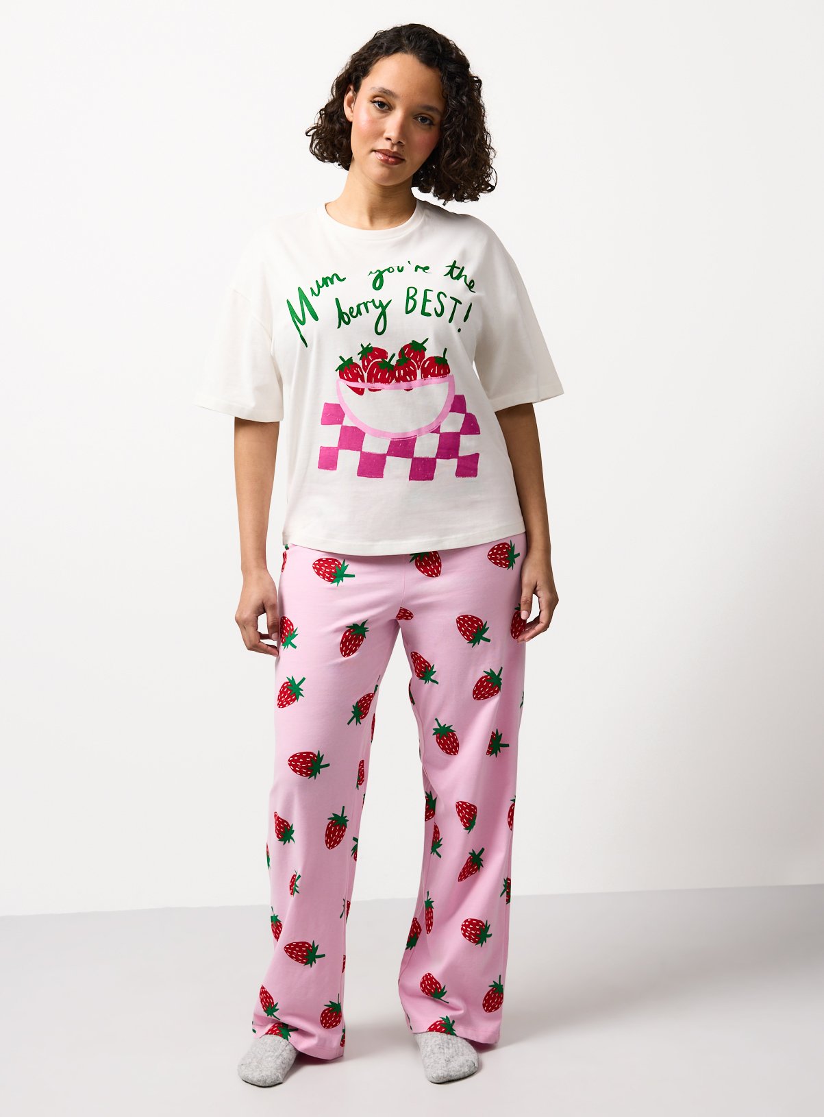 Pink & White Mother's Day Berry Print Pyjamas