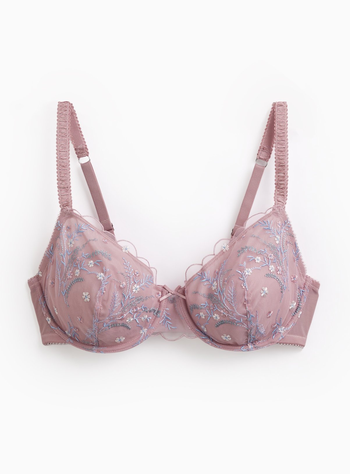 Pink Floral Embroidered Plunge Bra