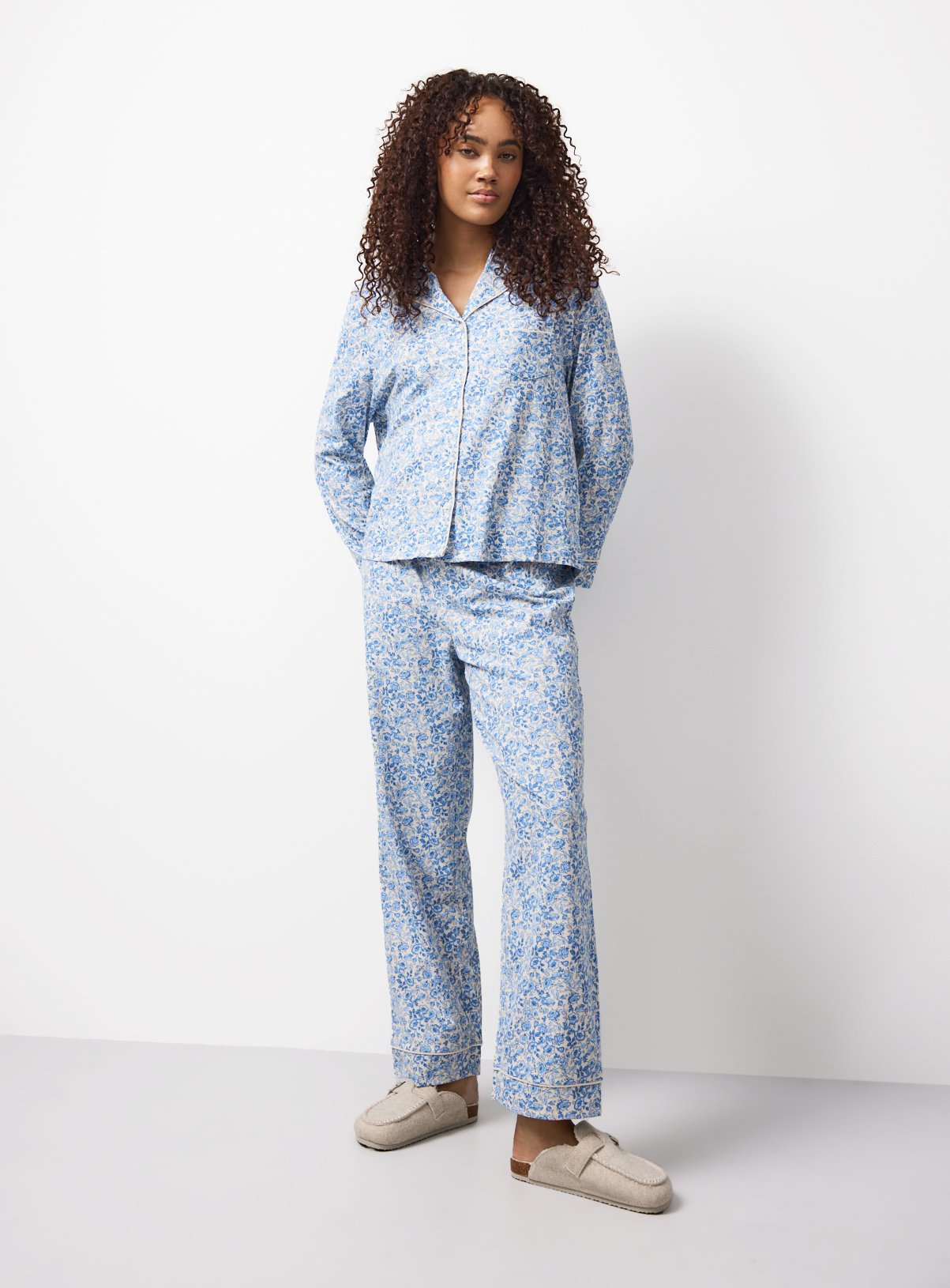 Blue Floral Traditional Pyjamas S