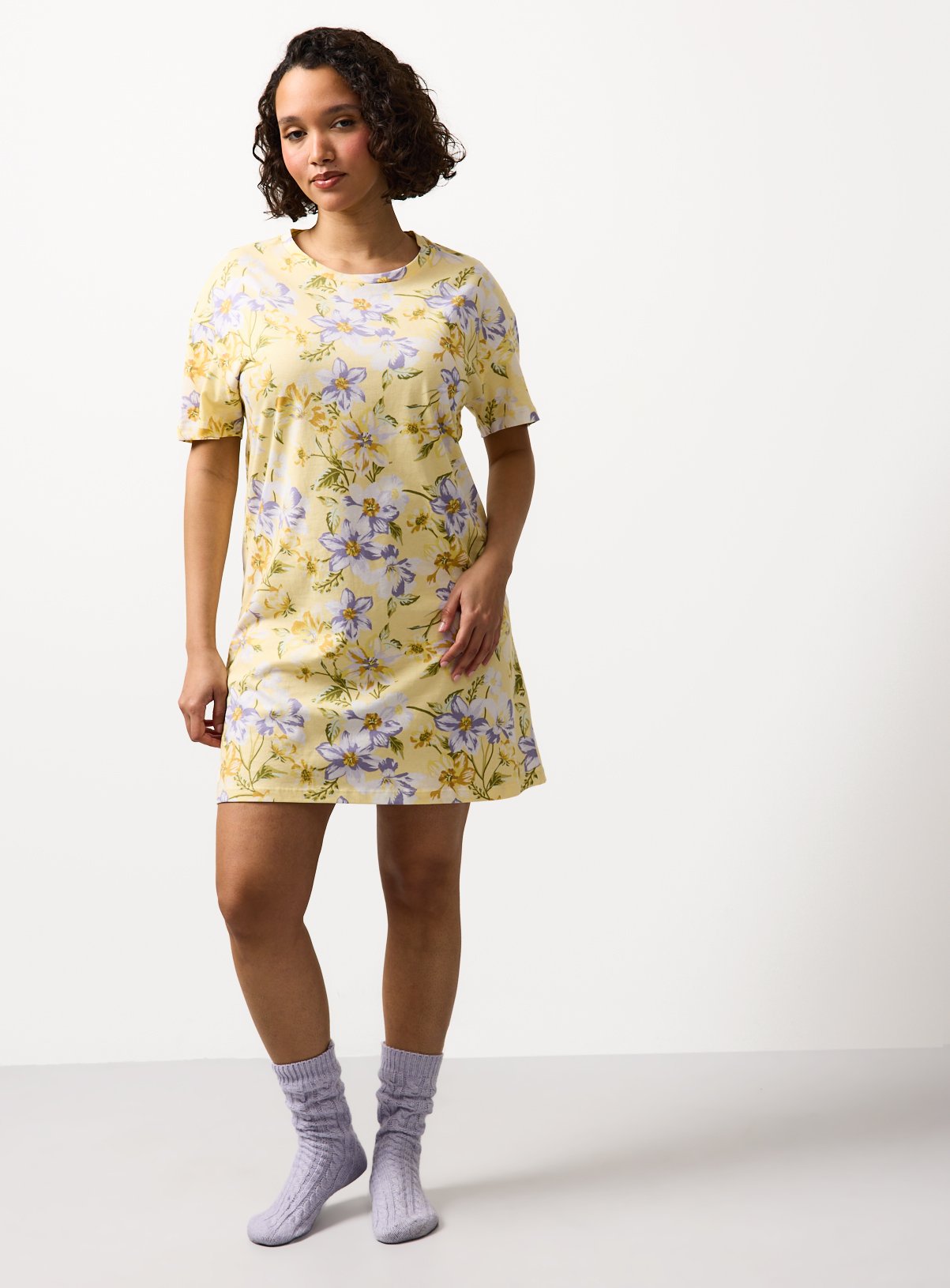 Yellow Floral Print Sleep Tee 