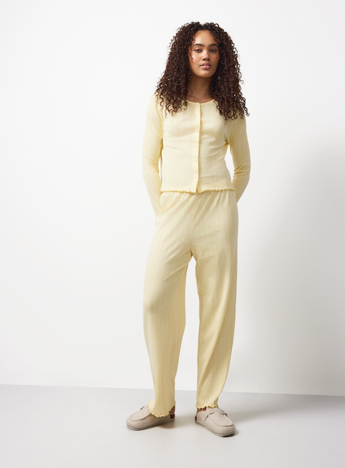 Yellow Pointelle Cardigan & Bottoms Pyjama Set