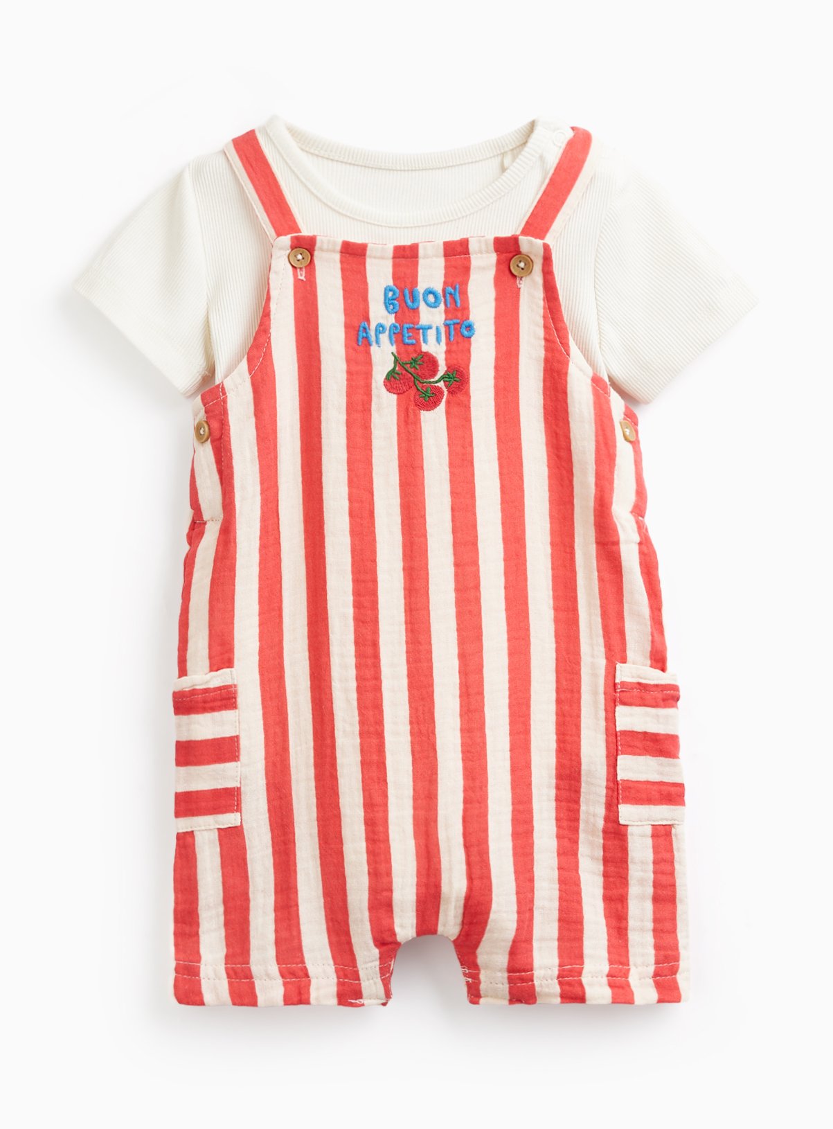 Red Stripe Dungarees & Bodysuit Set