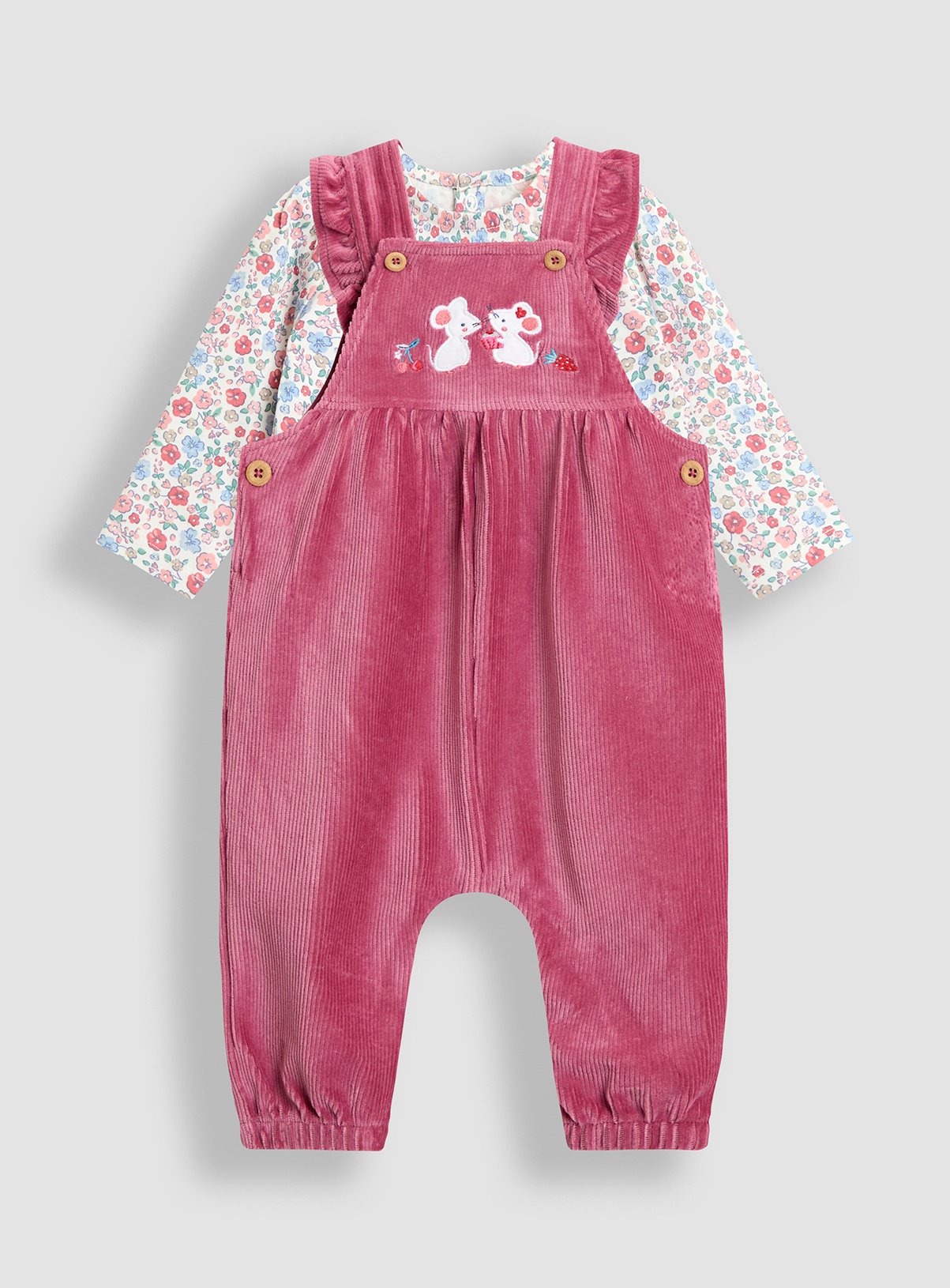 JOJO MAMAN BÉBÉ Mouse Friends Applique Velour Dungarees And Top Set 