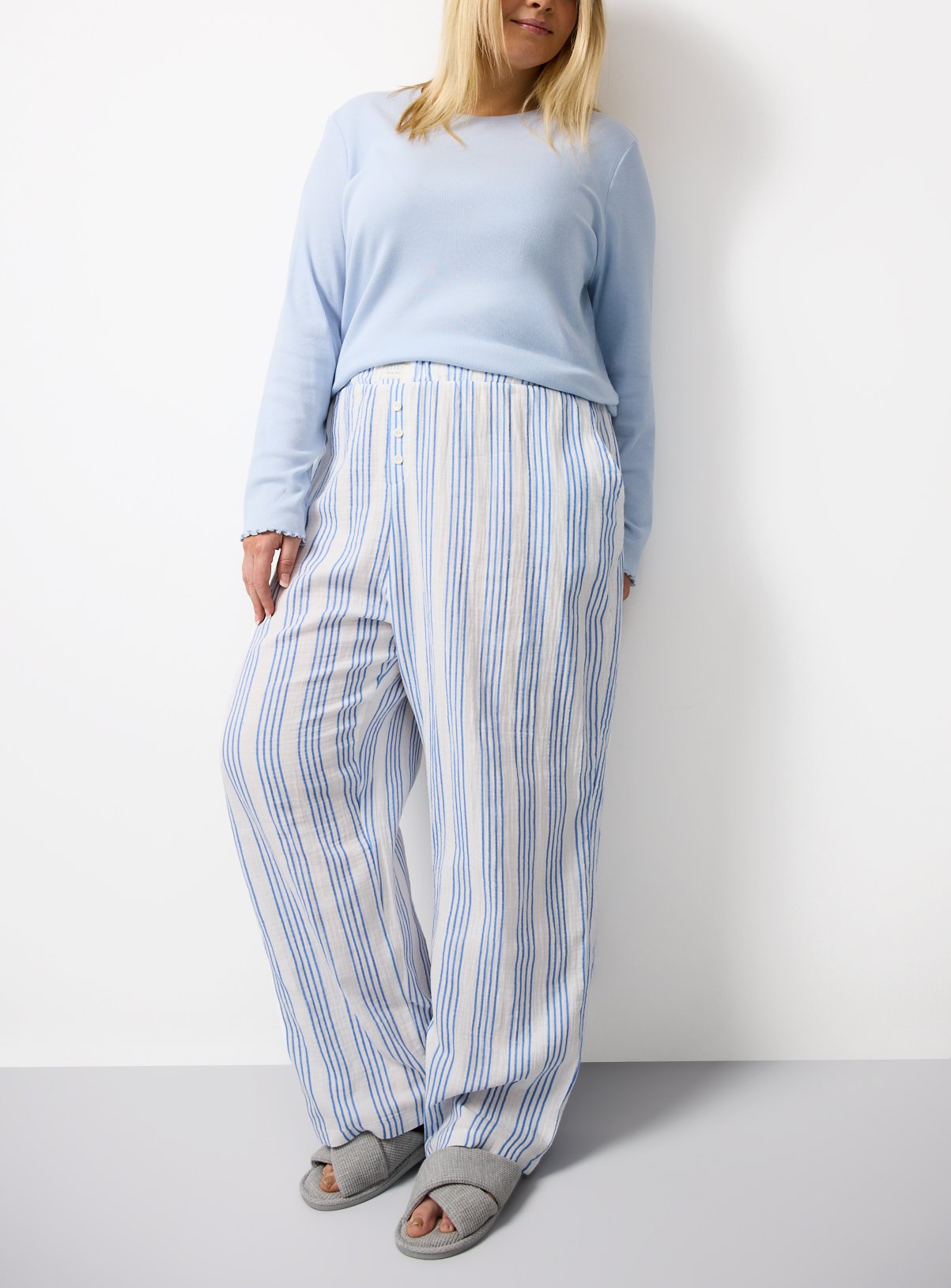 Blue Stripe Double Cloth Pyjama Bottoms XXL