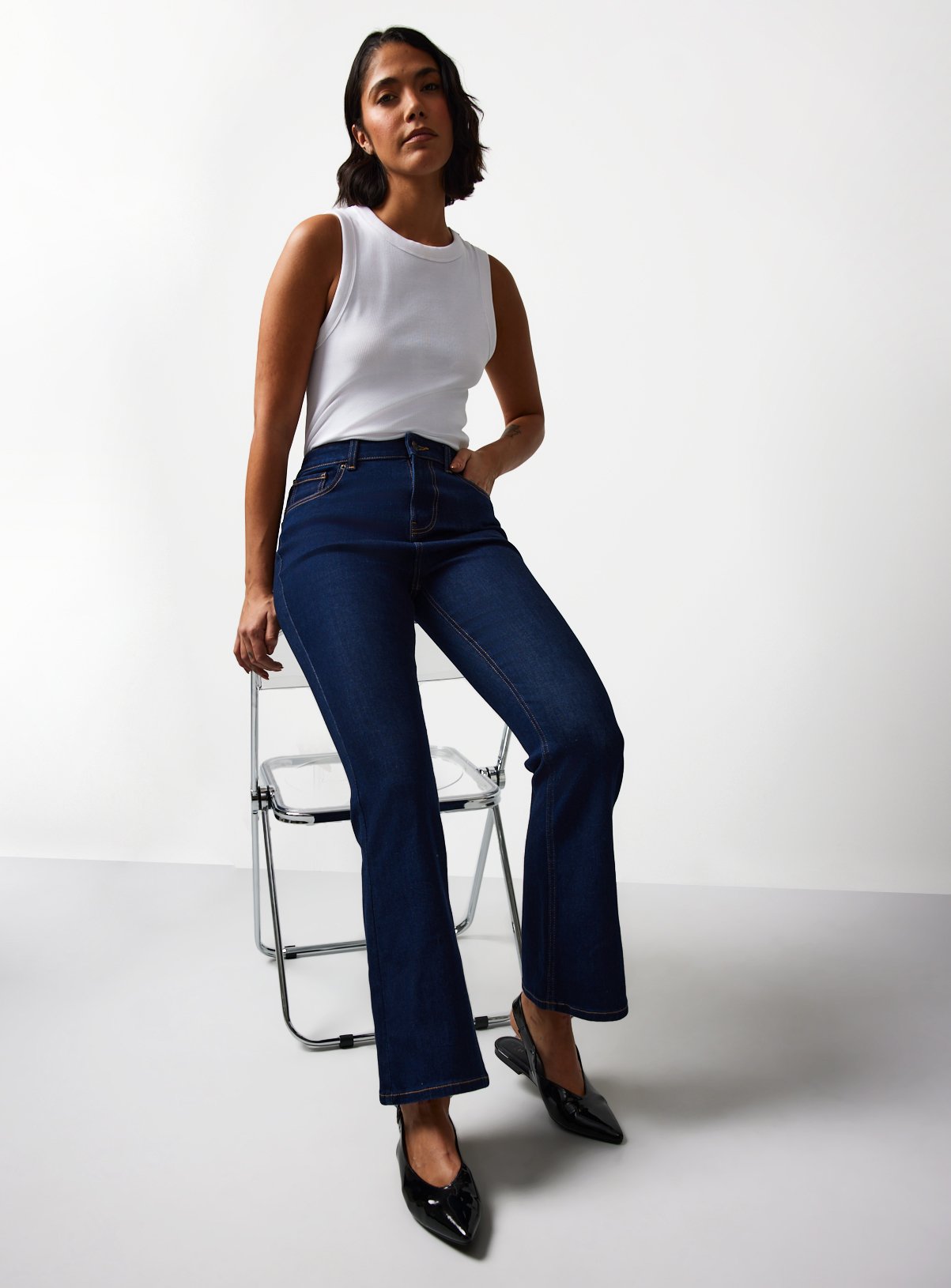 Dark Denim High Rise Slim Fit Flared Jeans 