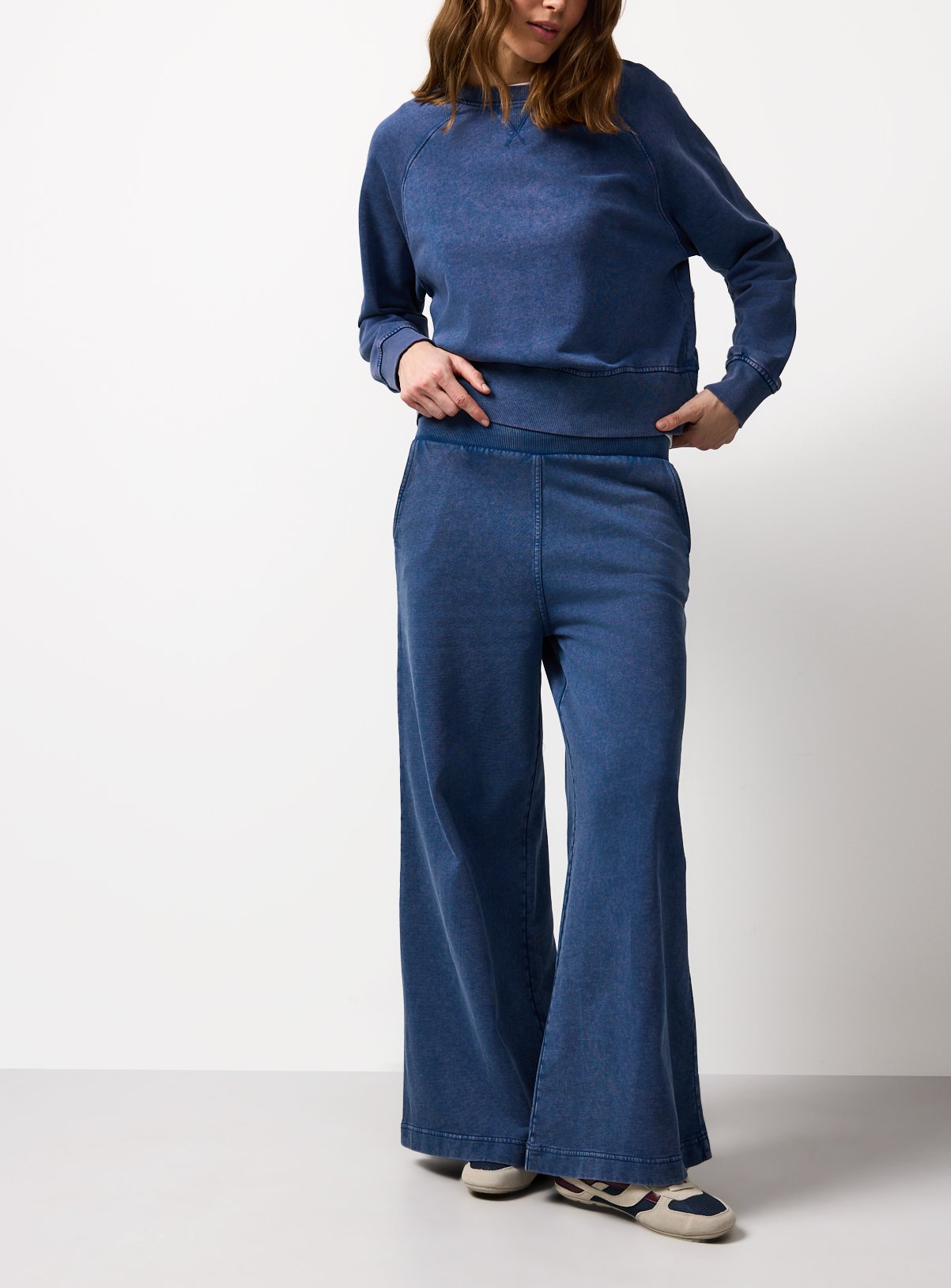 Washed Denim Wide Leg Joggers