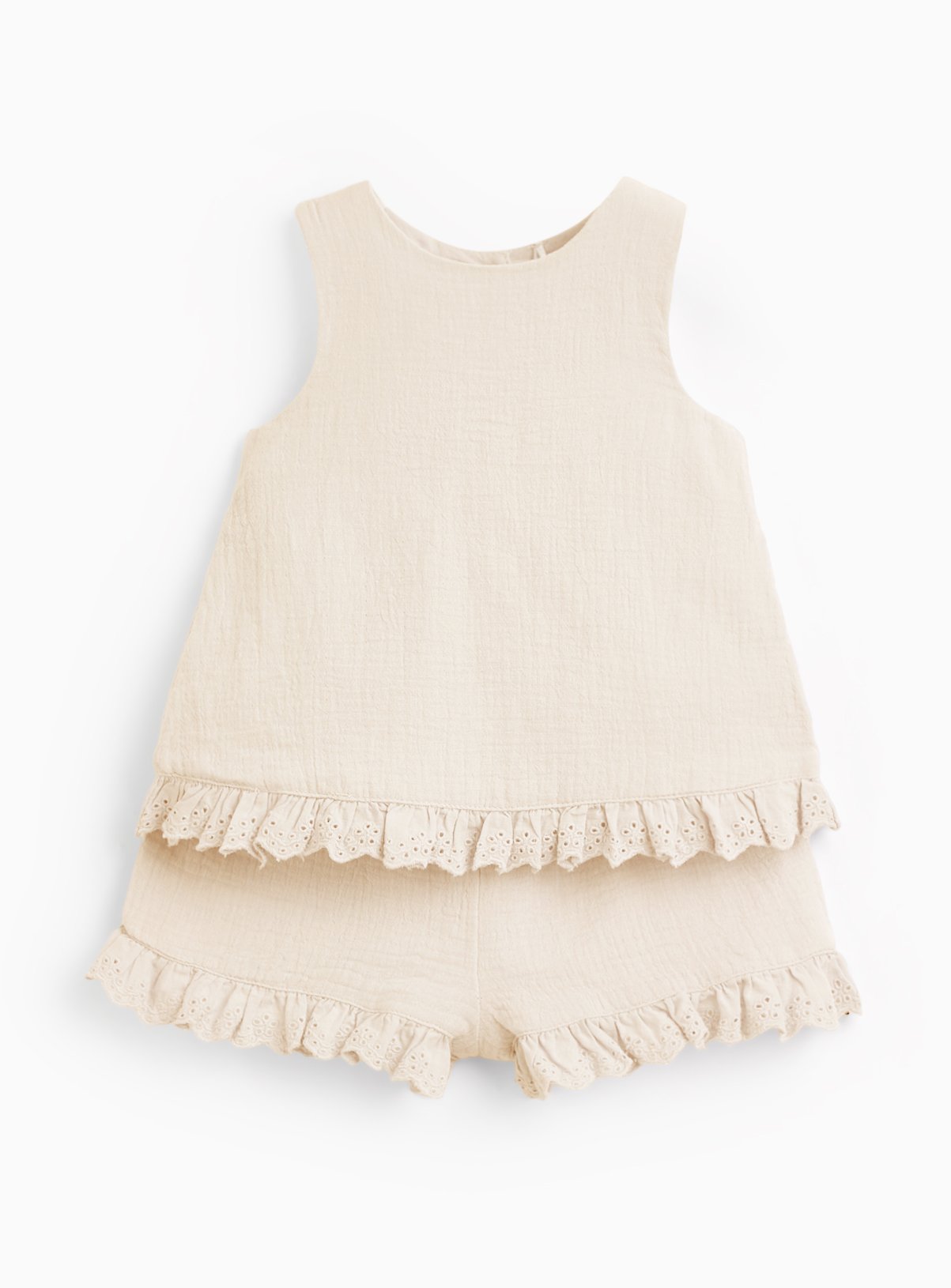 Cream Textured Top & Shorts Set Up to 3 mths
