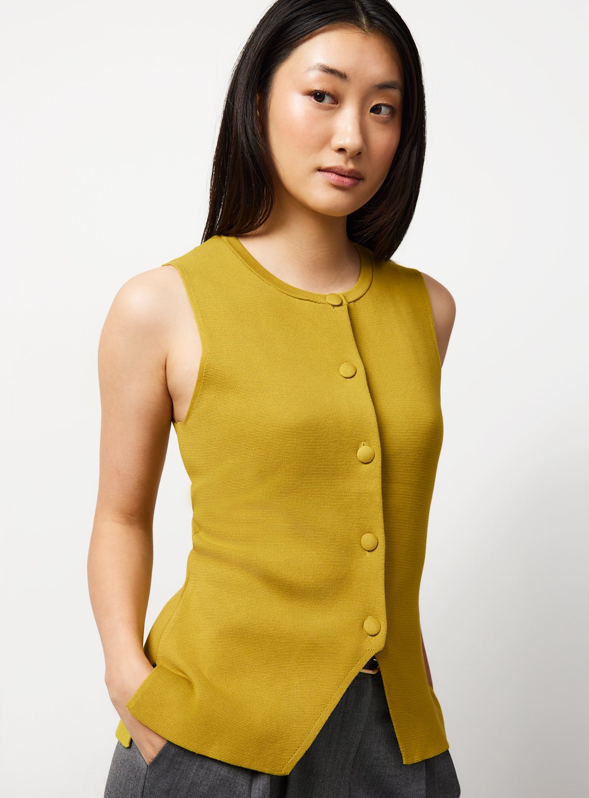 Green Covered Button Peplum Waistcoat 14