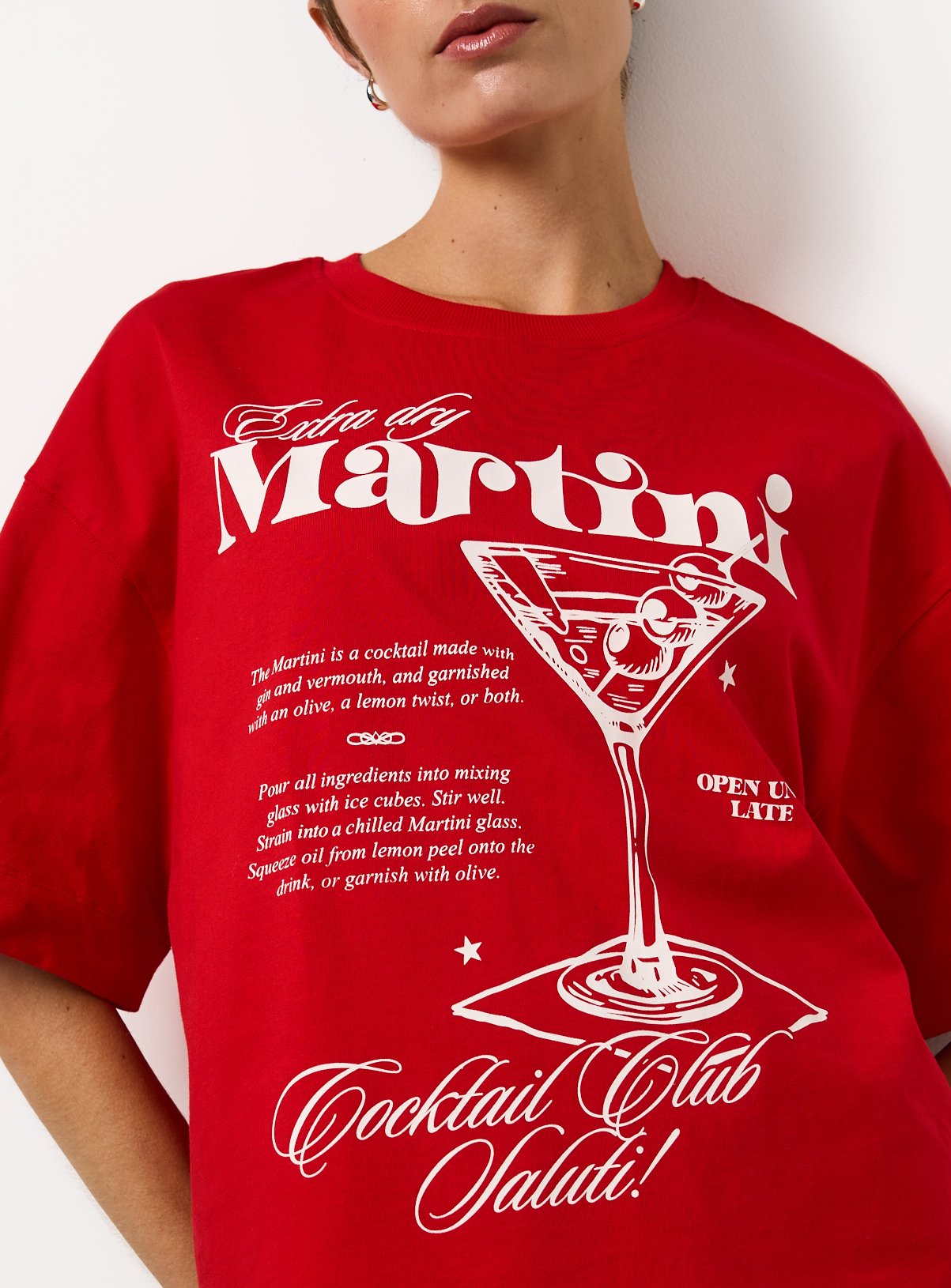 Red Martini Graphic Oversized T-Shirt L
