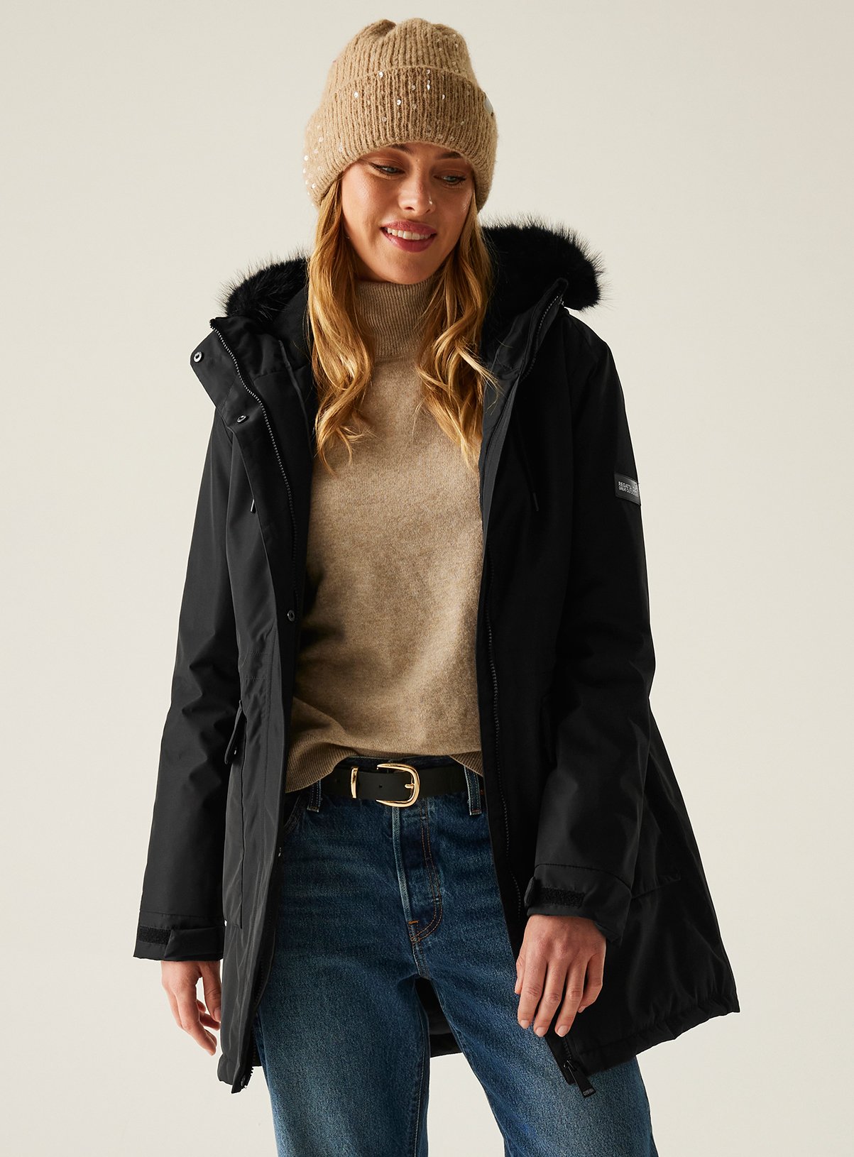 REGATTA Sabinka Fur Trimmed Waterproof Parka Jacket Black 