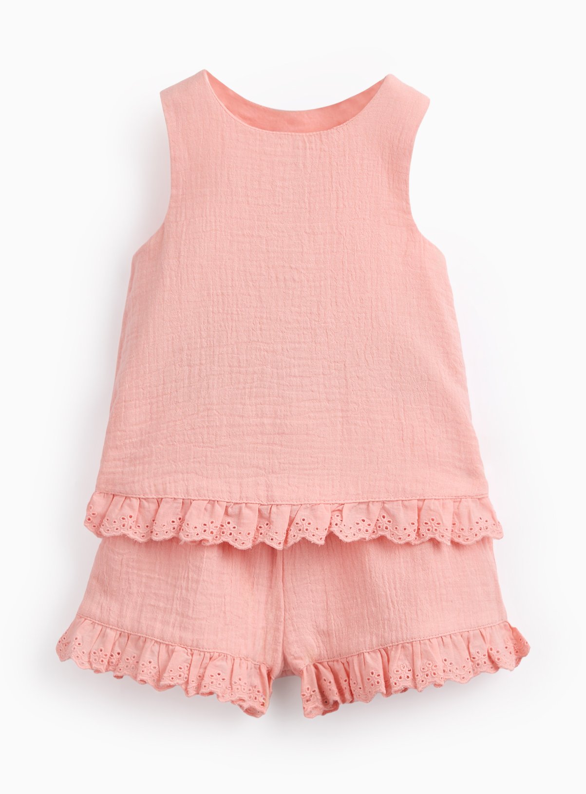 Pink Frill Detail Top & Shorts Set 