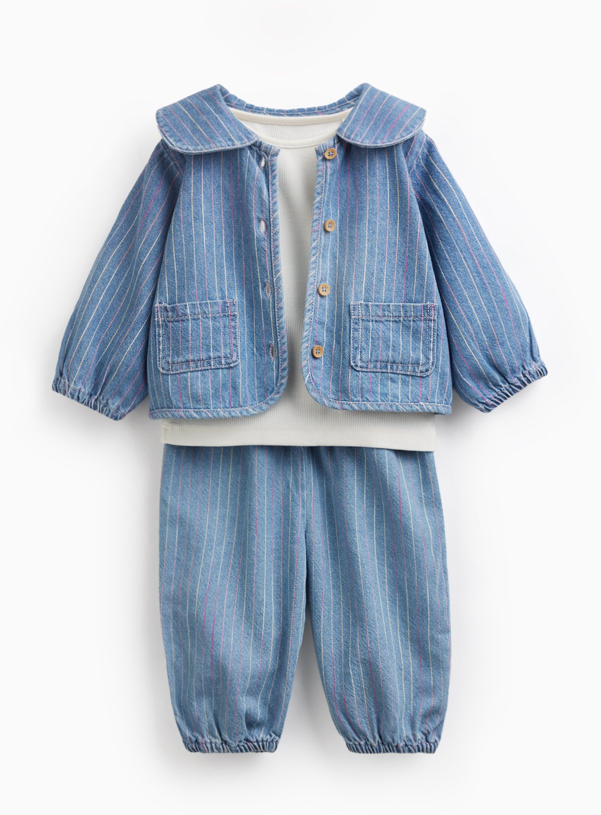 Blue Denim Style Jacket & Trousers 3 Piece Set 6-9 months