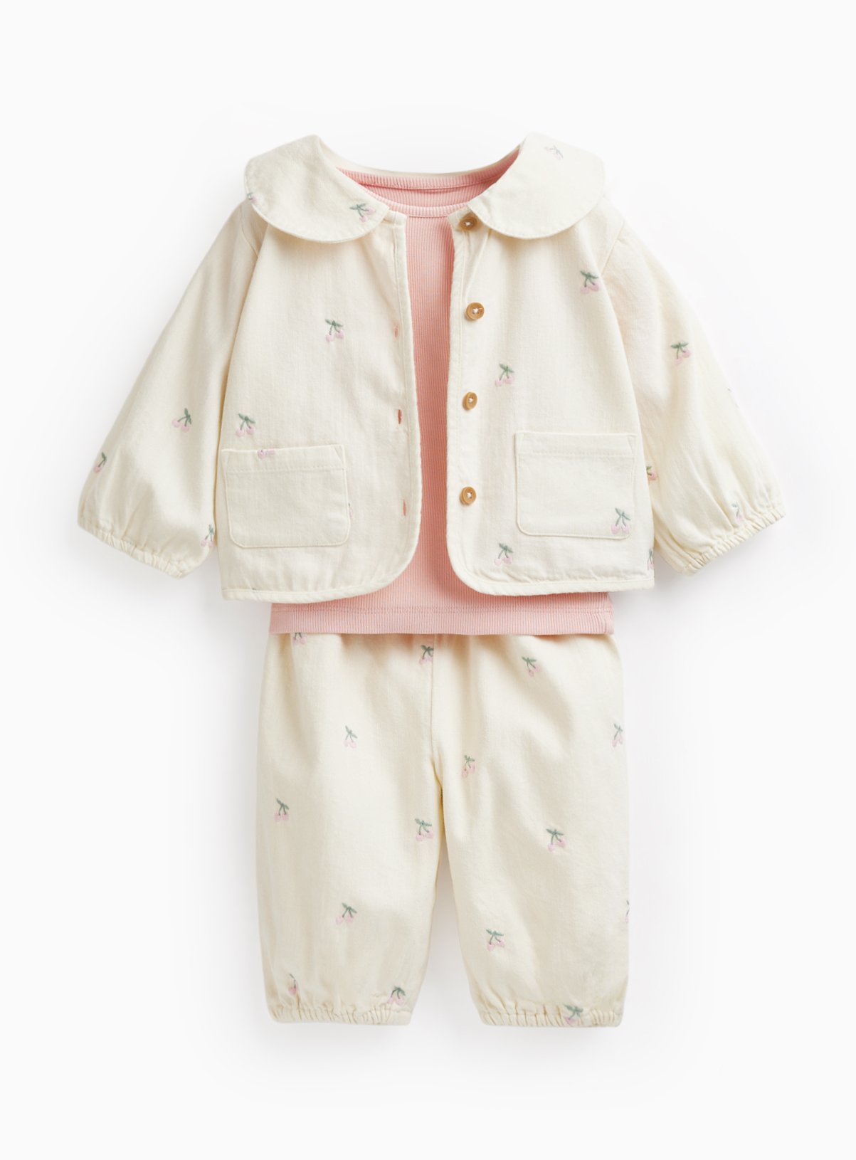 Cream Floral Print Jacket & Trousers 3 Piece Set