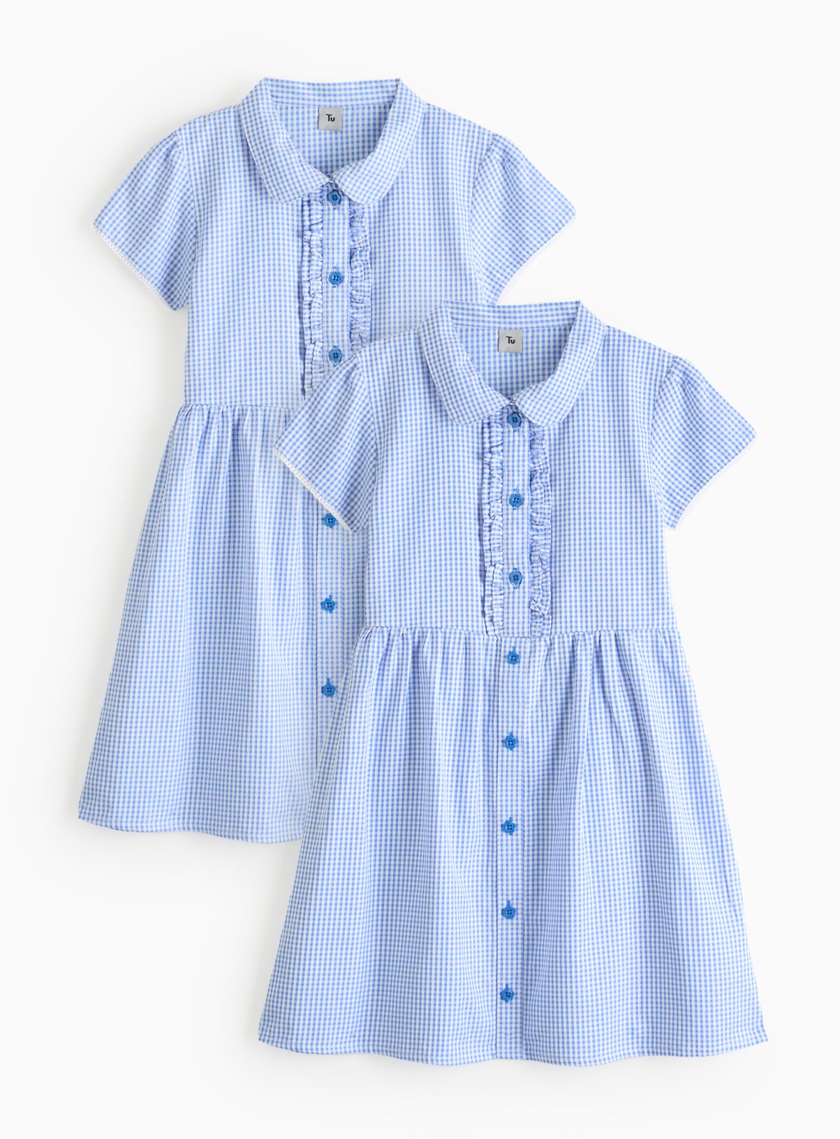 Blue Classic Bow Detail Gingham Dresses Generous Fit 2 Pack 14 years