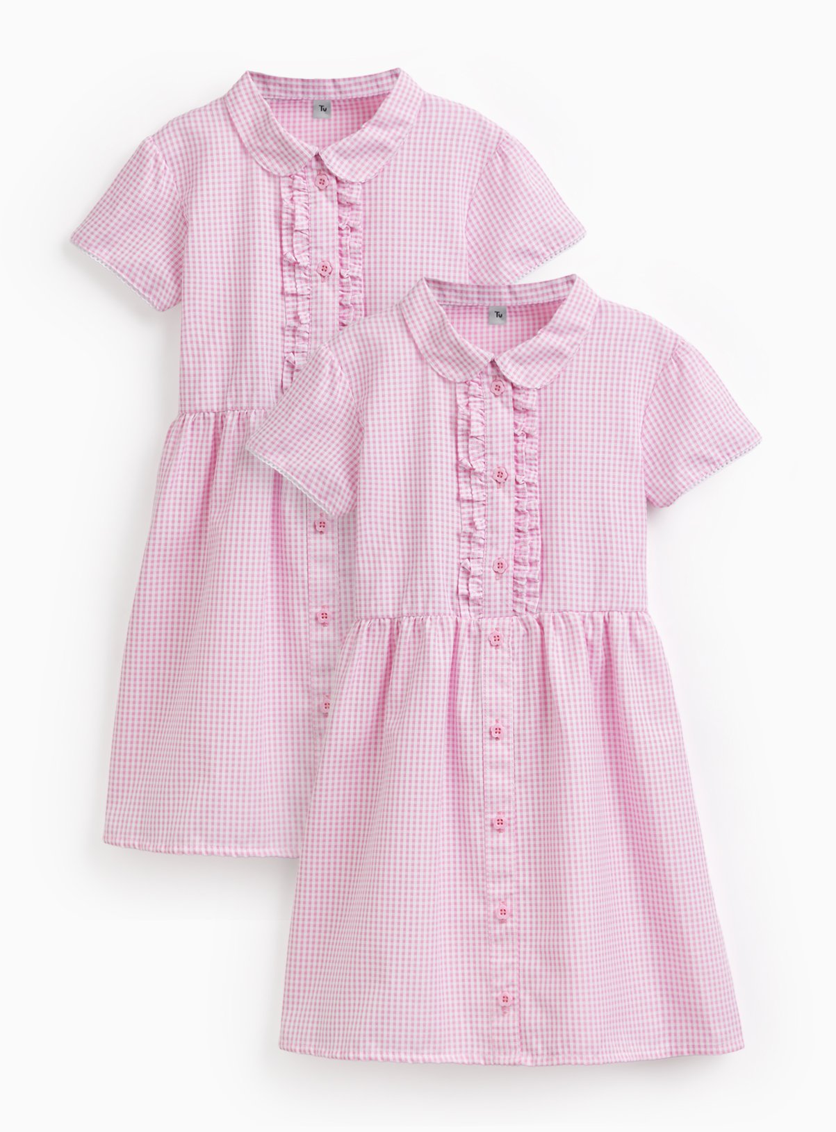 Pink Classic Bow Detail Gingham Dresses Generous Fit 2 Pack