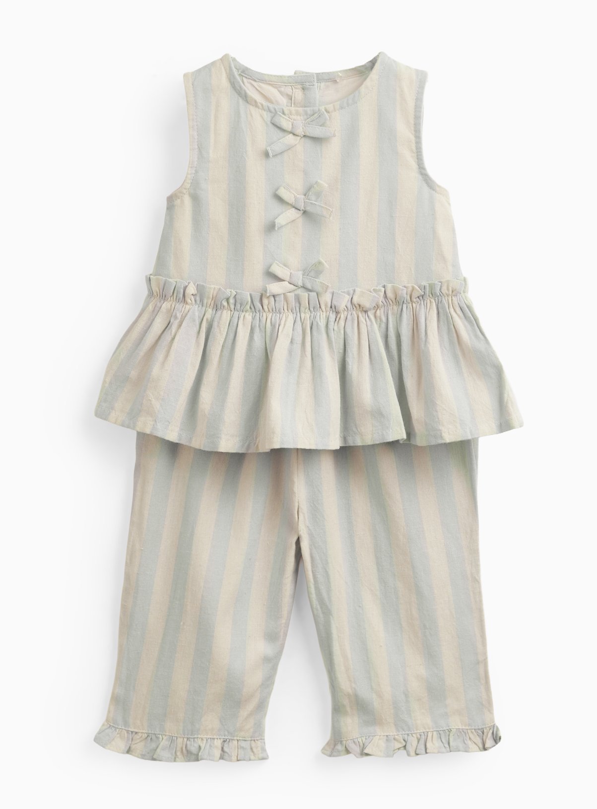 Green Pastel Stripe Trouser & Bow Top Set 12-18 months