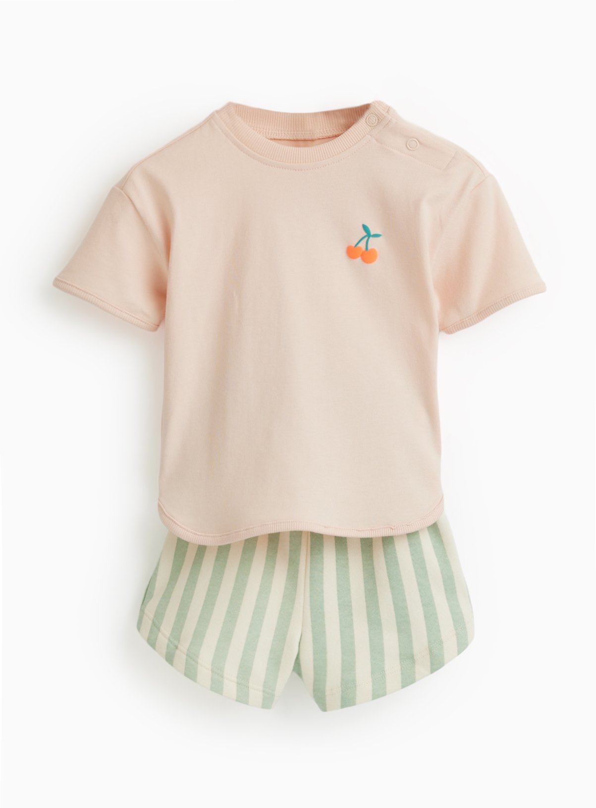 Pink Cherry T-Shirt & Stripe Shorts Set