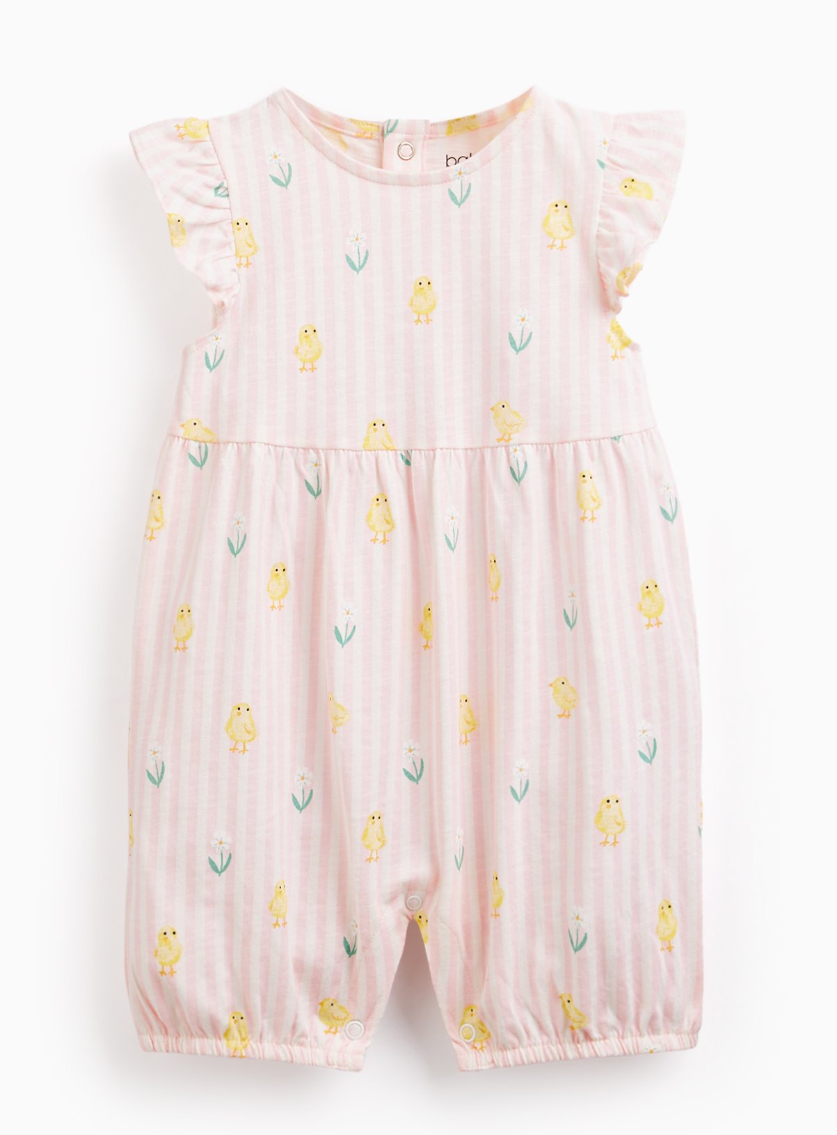 Pink Chick Print Easter Bunny Romper