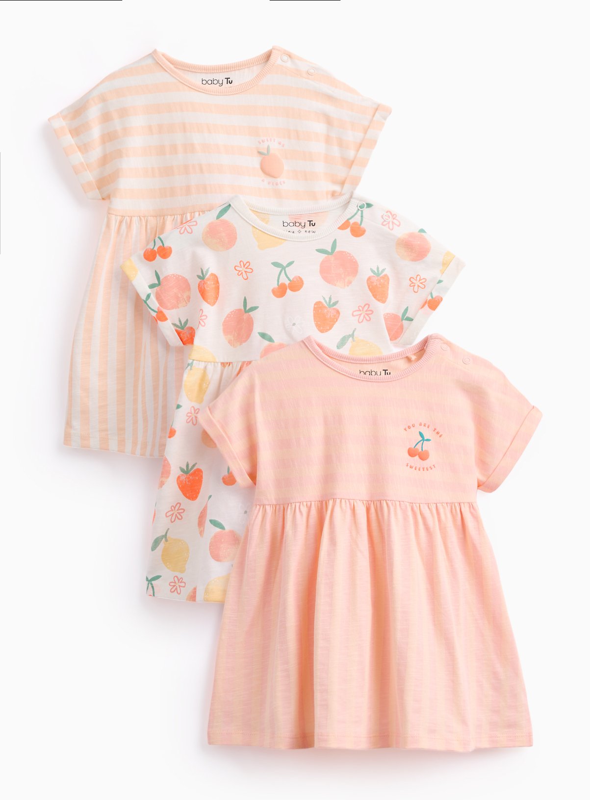 Stripe & Fruit Print Jersey Dresses 3 Pack
