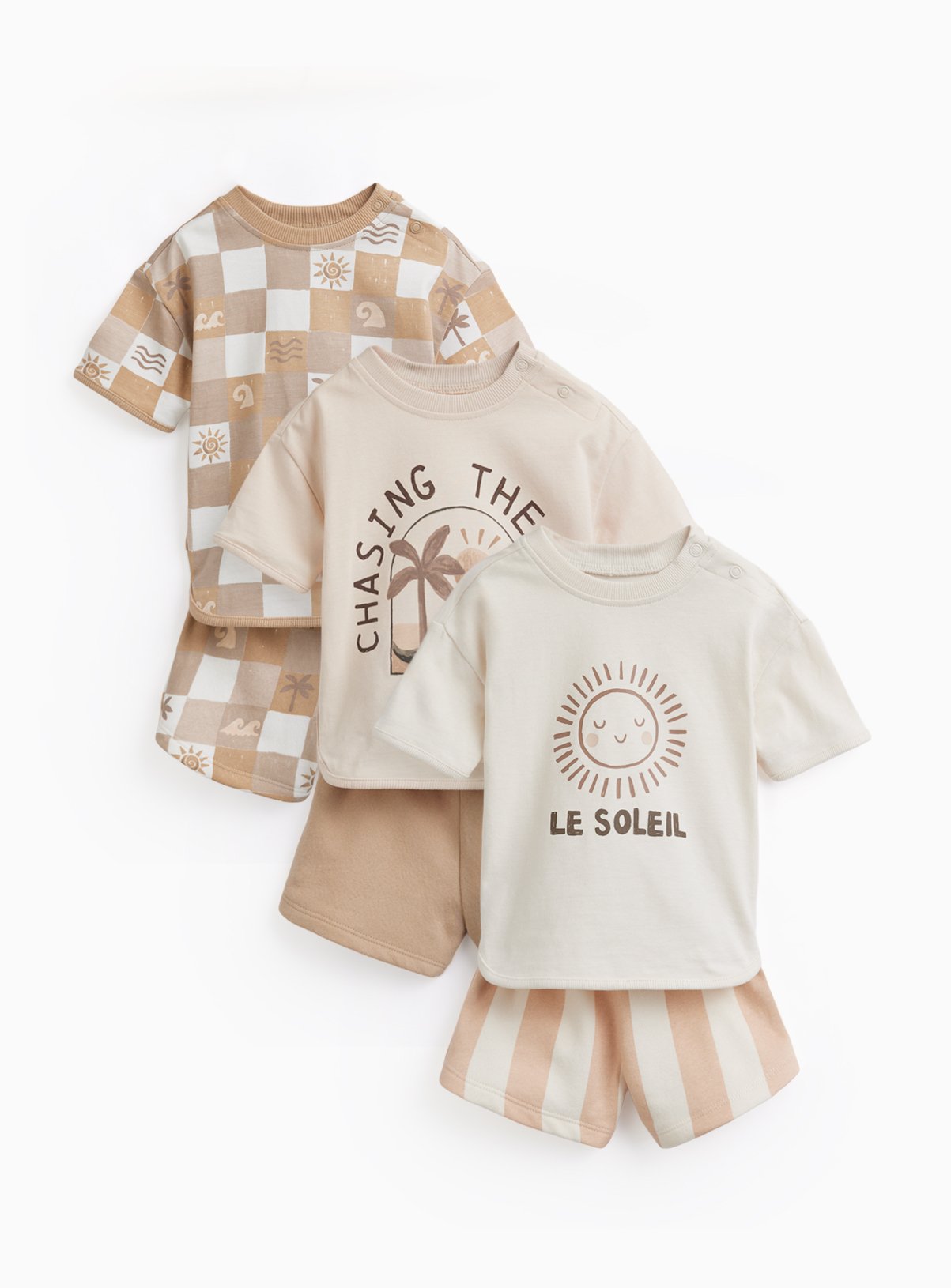 Brown Sun Print Tee & Shorts Sets 3 Pack 18-24 months
