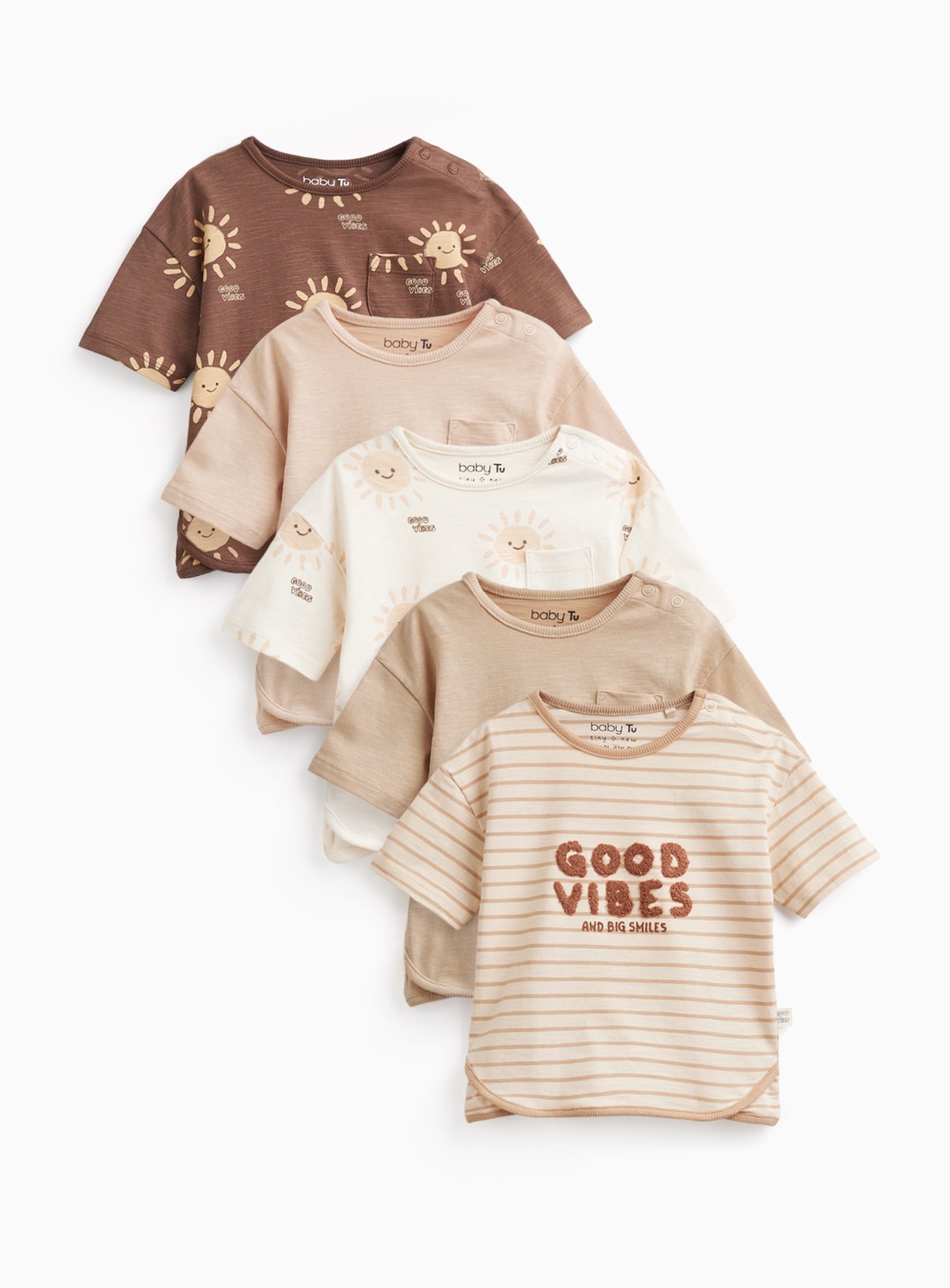 Good Vibes Short Sleeve T-Shirts 5 Pack 6-9 months