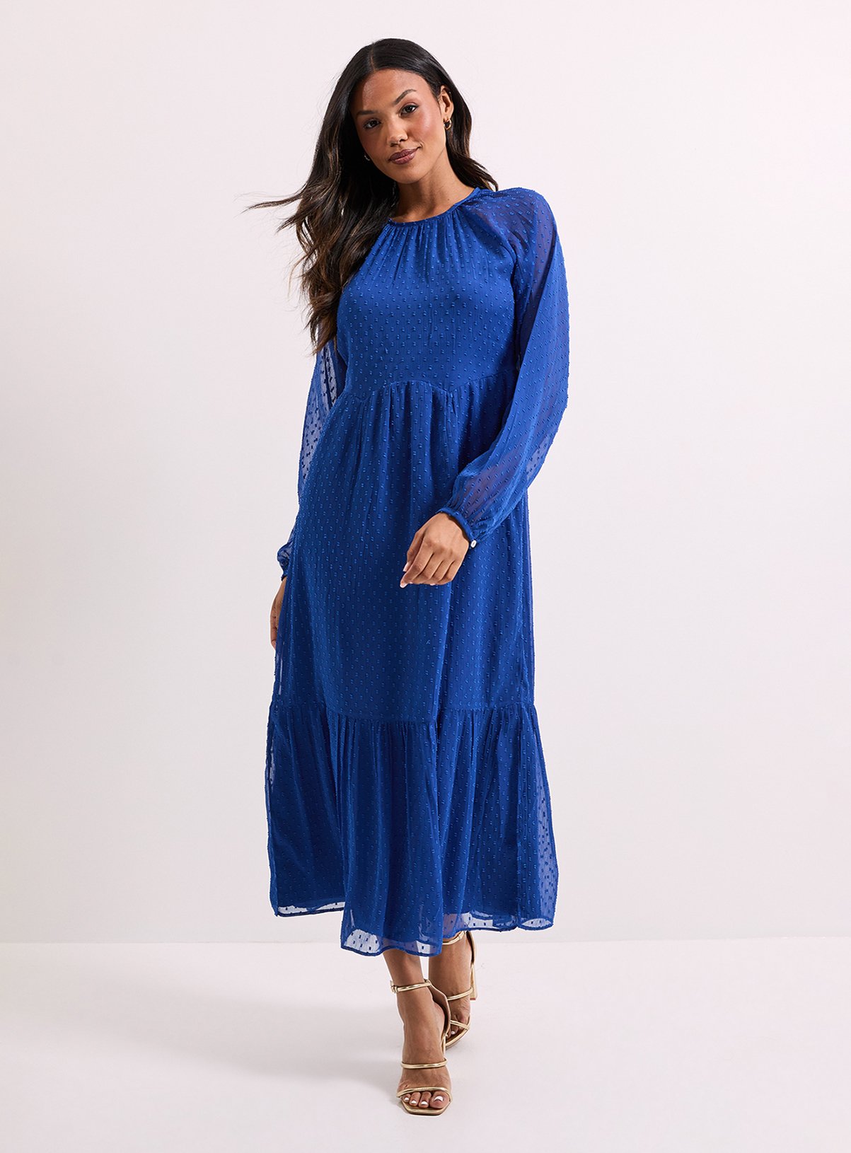 DOROTHY PERKINS Dobby Chiffon Tiered Blouson Sleeve Midaxi Dress 